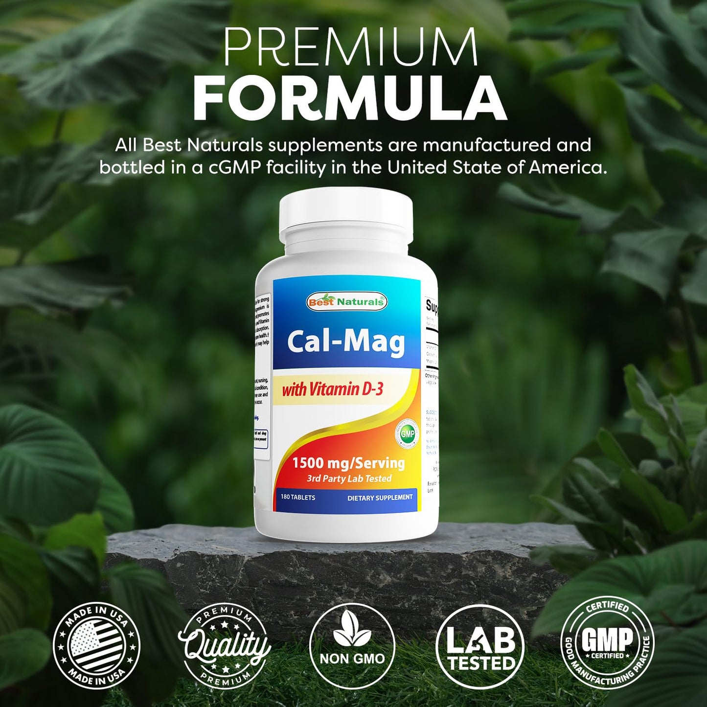 Best Naturals Calcium Magnesium with Vitamin D3 1500mg Tablets, 180 Tablets