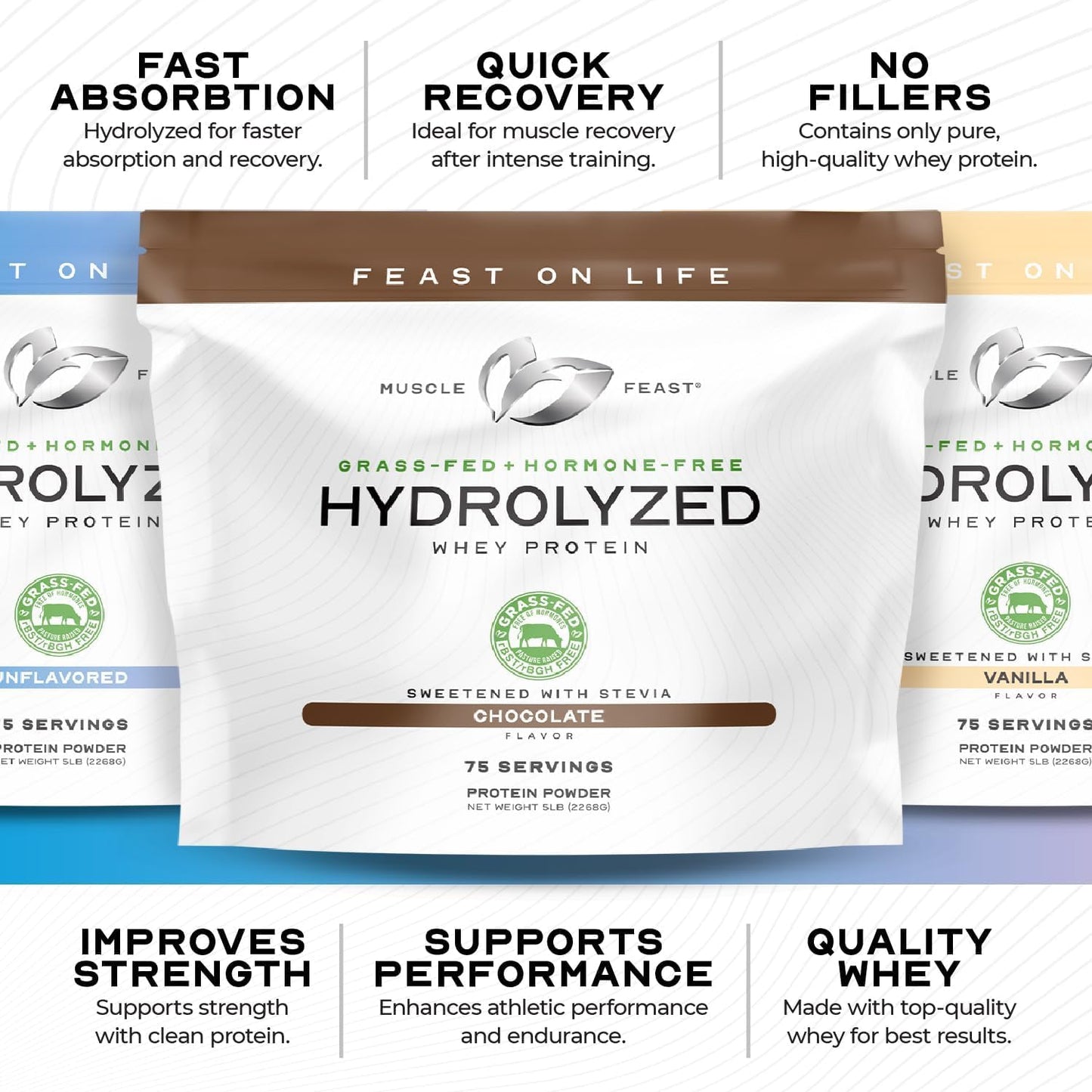Muscle Feast Grass Fed Hydrolyzed Whey Protein Powder, Vanilla, 80 Servings