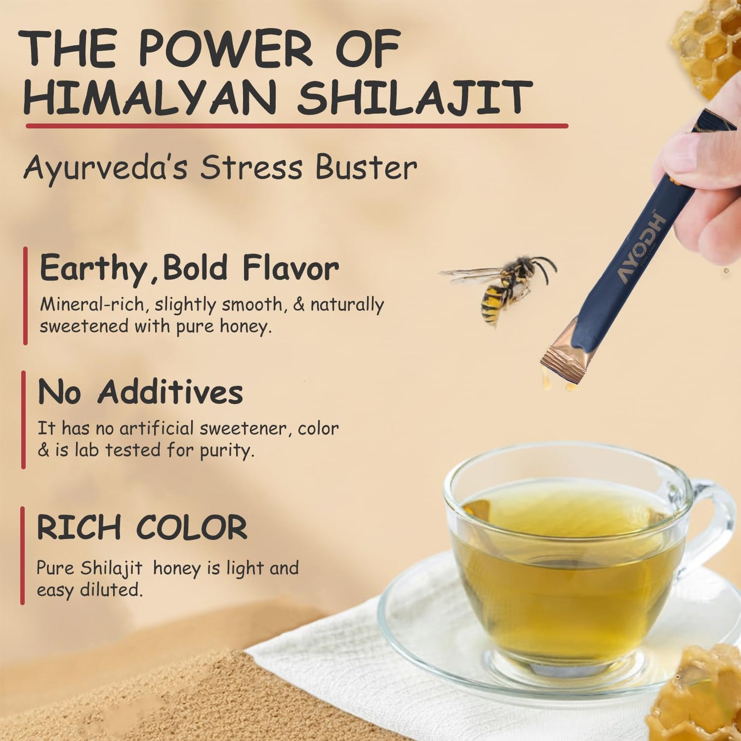 AYODH Pure Himalayan Shilajit Honey Sticks with Honey & Strawberry Softgel, 4 Softgels