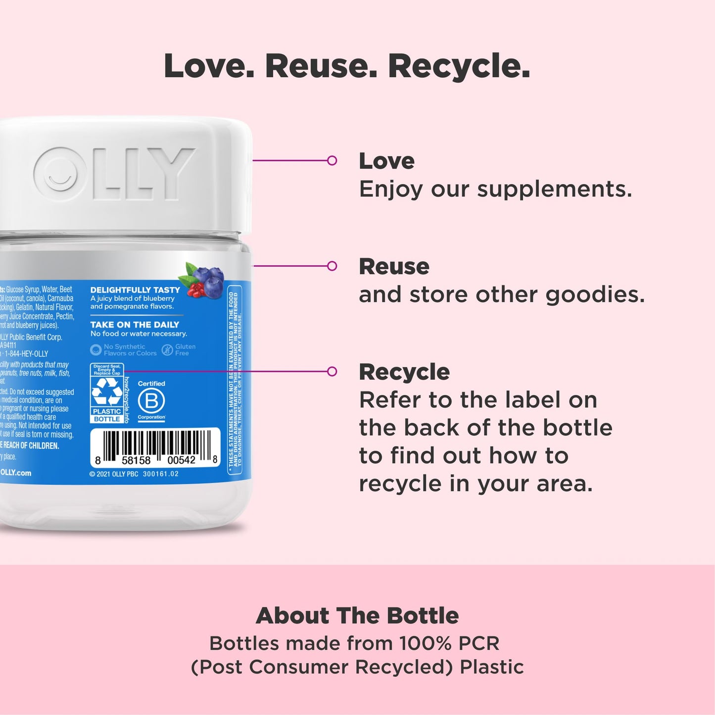 OLLY Glowing Skin Gummy, Hydrated & Youthful Skin, Hyaluronic Acid, Collagen Peptides, Sea Buckthorn, Plump Berry Flavor, 100 Gummies