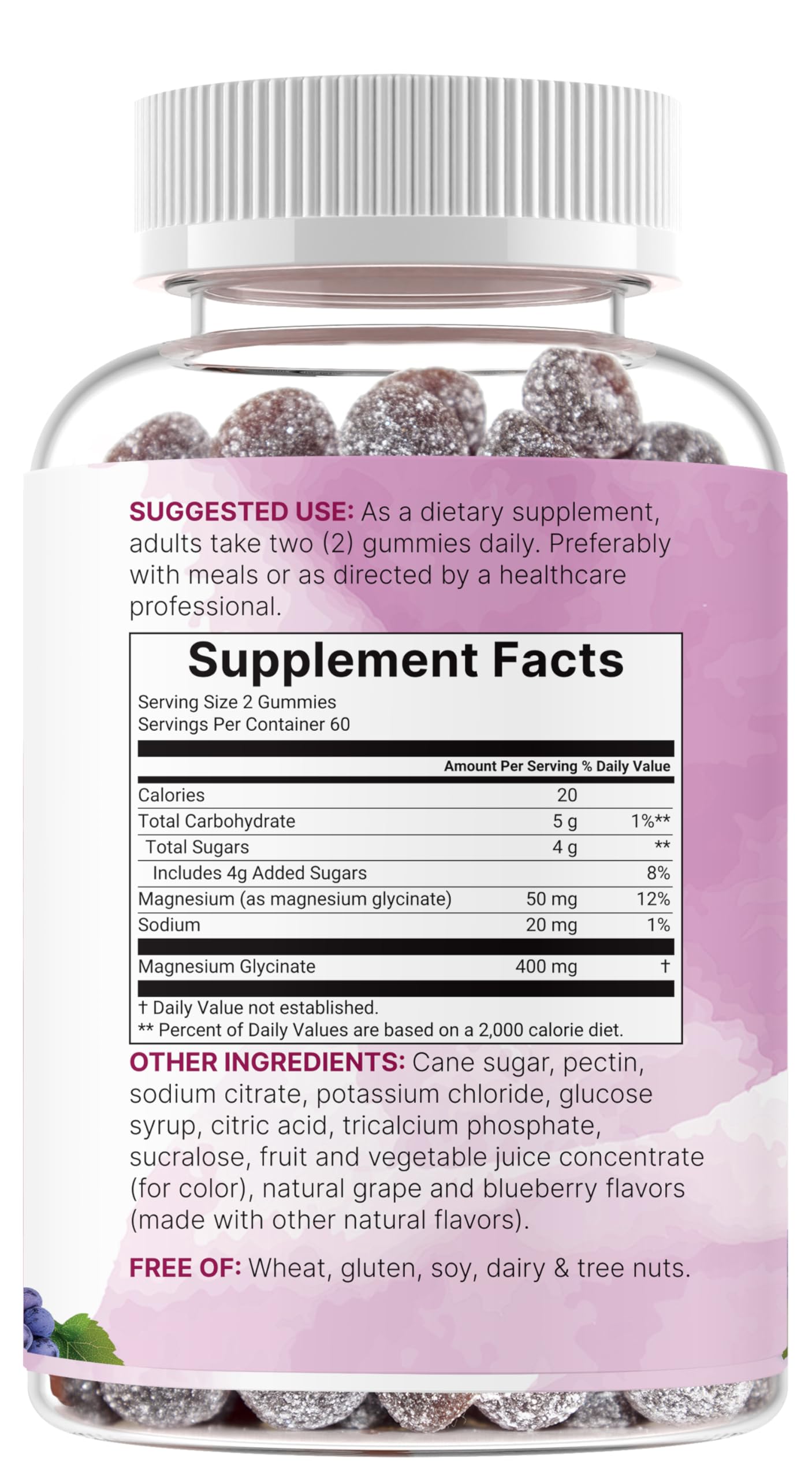 Micro Ingredients Magnesium Glycinate Gummies 400mg Per Serving Gummy 120 Count