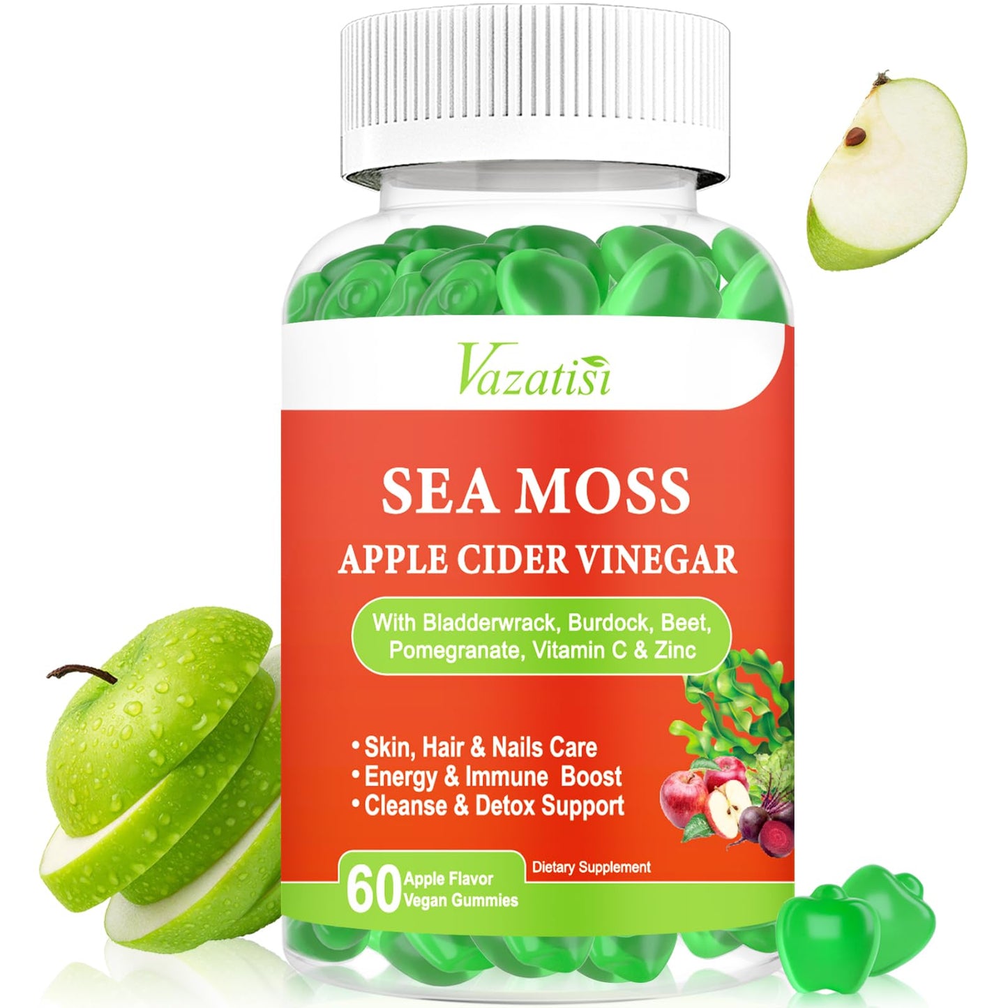 Vazatisi Apple Cider Vinegar Gummies with Sea Moss 60 Count