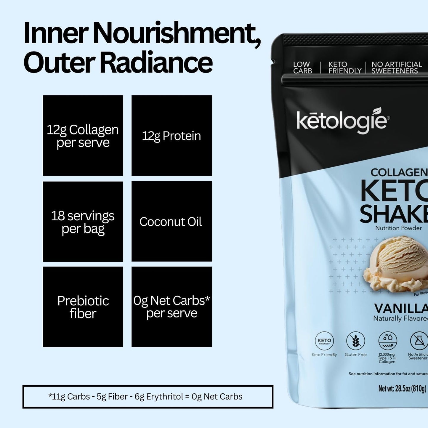 Ketologie Keto Collagen Shake Vanilla Powder 28.5