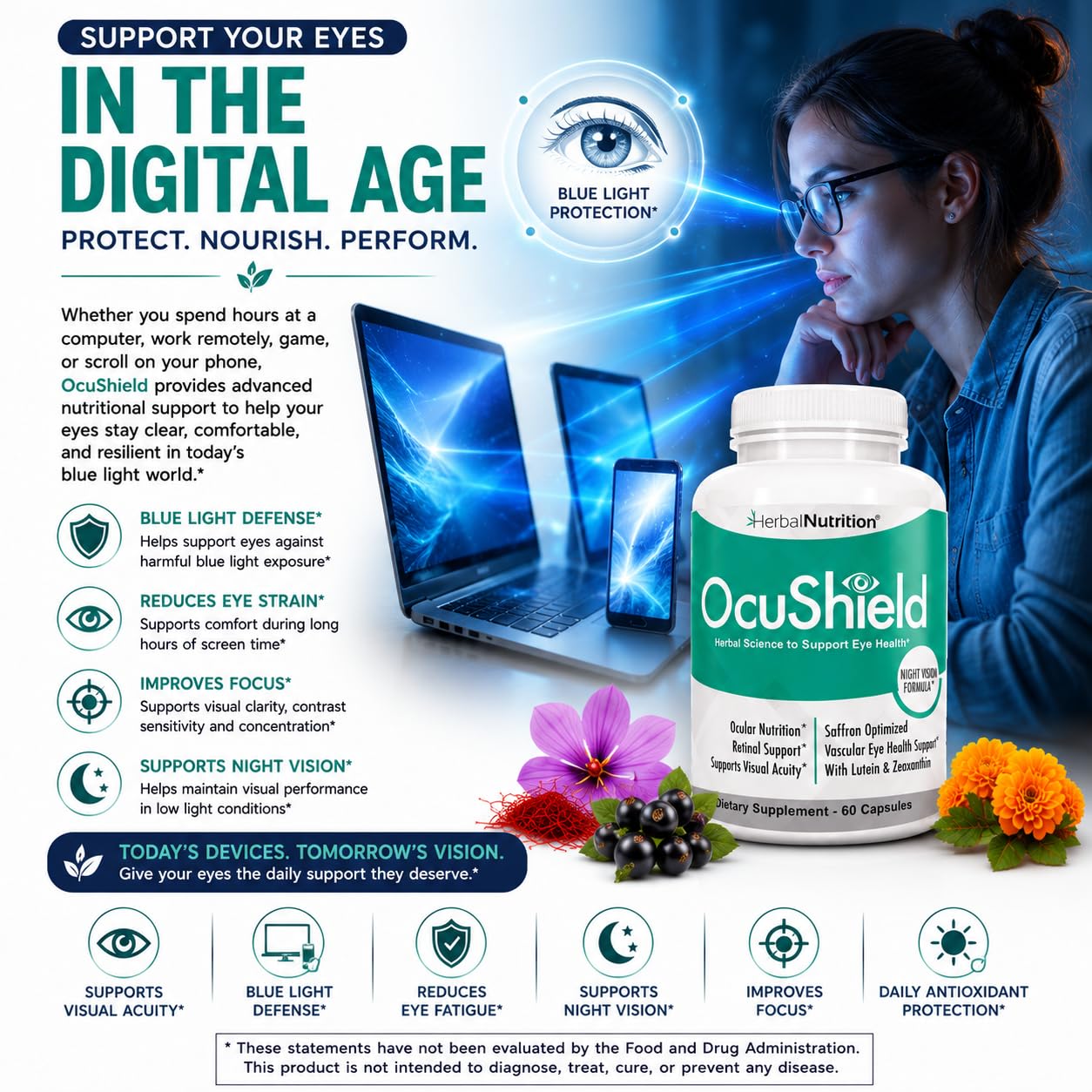 Herbal Nutrition OcuShield Eye Health Support Supplement, 90 Capsules