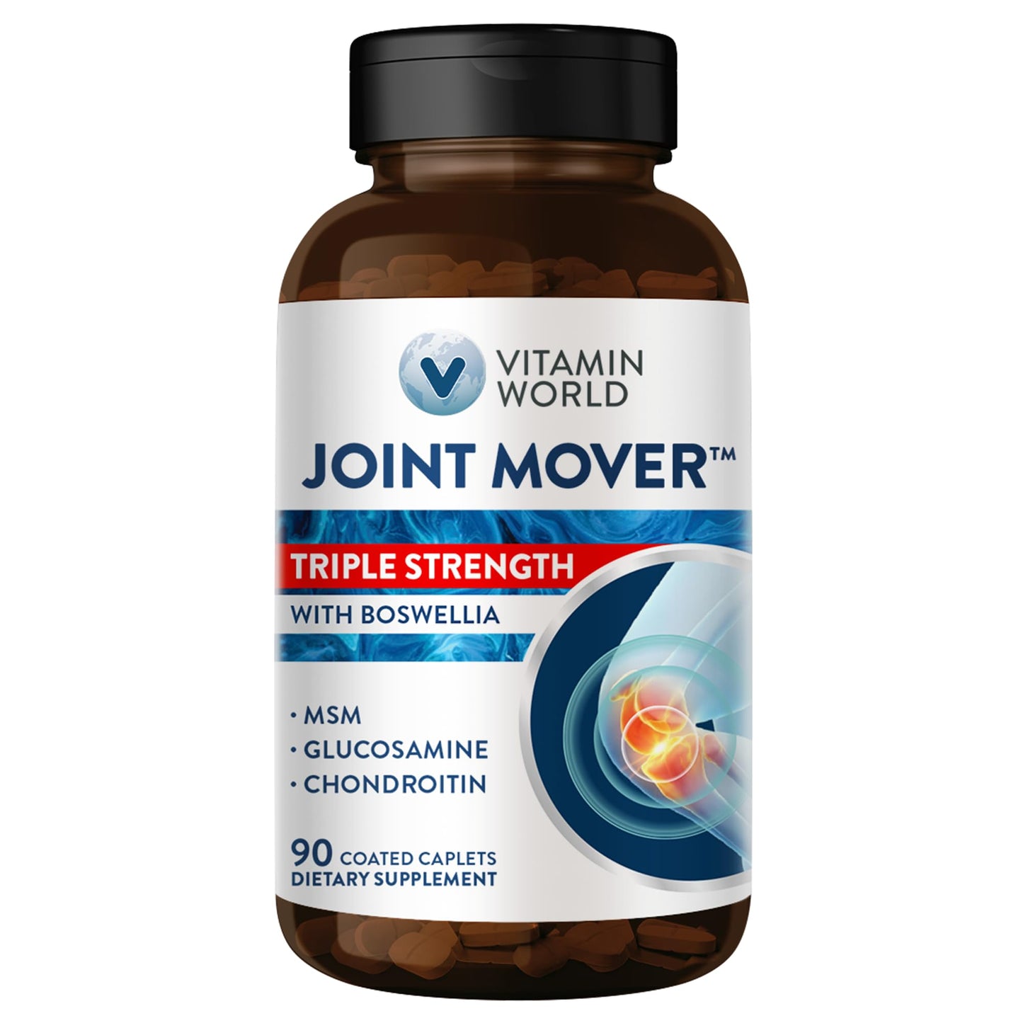Vitamin World Triple Strength Joint Mover Glucosamine Chondroitin with MSM Joint Support Caplets 90