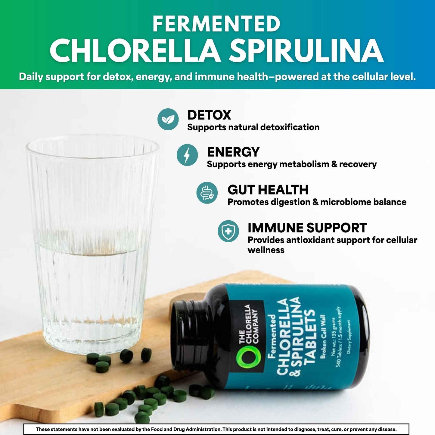 The Chlorella Company Fermented Chlorella & Spirulina Tablets, 1080 Tablets