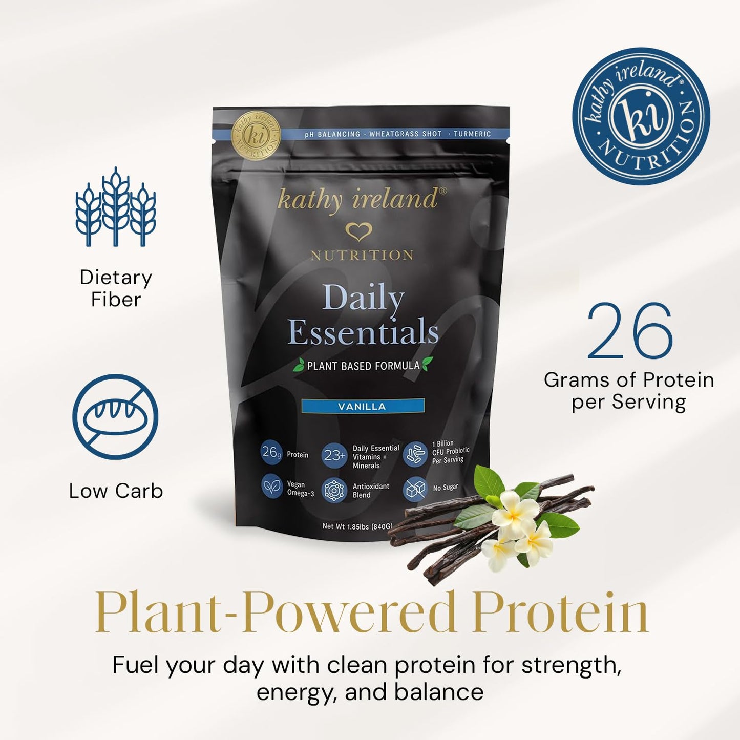 AMAXI Kathy Ireland Plant-Based Vanilla Protein Powder, 29.6 oz