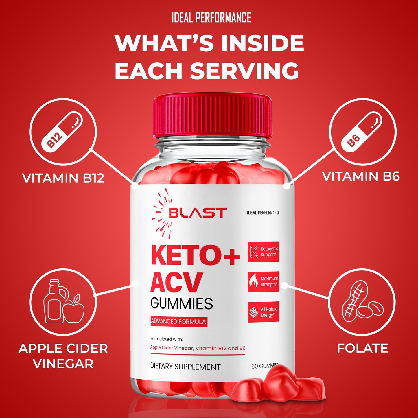 IDEAL PERFORMANCE Blast Keto ACV Gummies, 60 Count