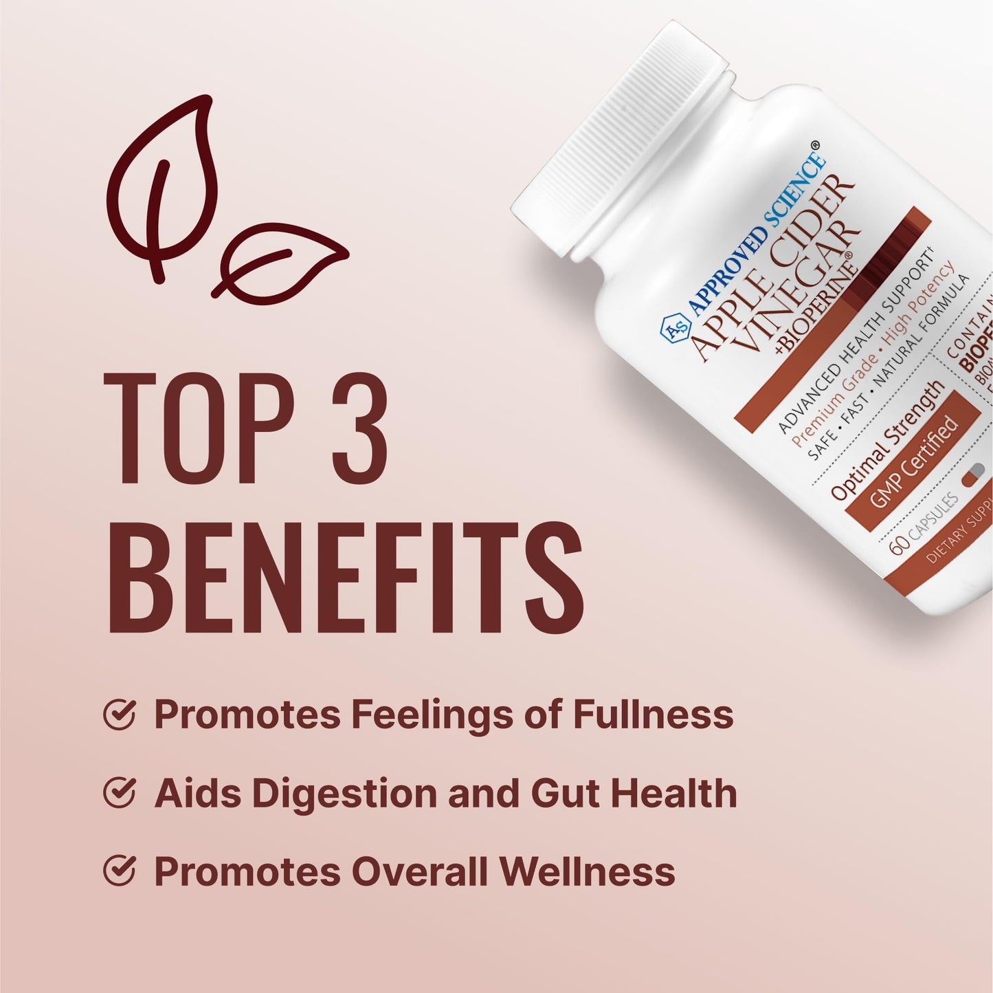 Approved Science Apple Cider Vinegar Capsules with The Mother and BioPerine 1600mg ACV Supplement – Non-GMO, Vegan, 60 Capsules