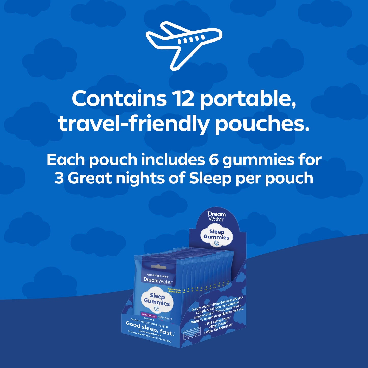 Dream Water Sleep Aid Gummies with Melatonin, GABA & 5-HTP, Snoozeberry Flavor, 72 Gummies