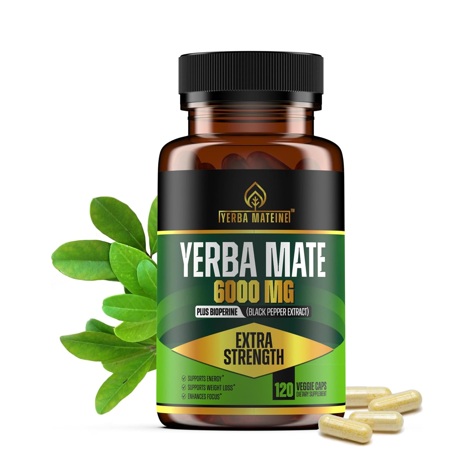 Yerba Mateine Extra Strength Yerba Mate High Potency, 60mg Caffeine Per Capsule, 120 Capsules