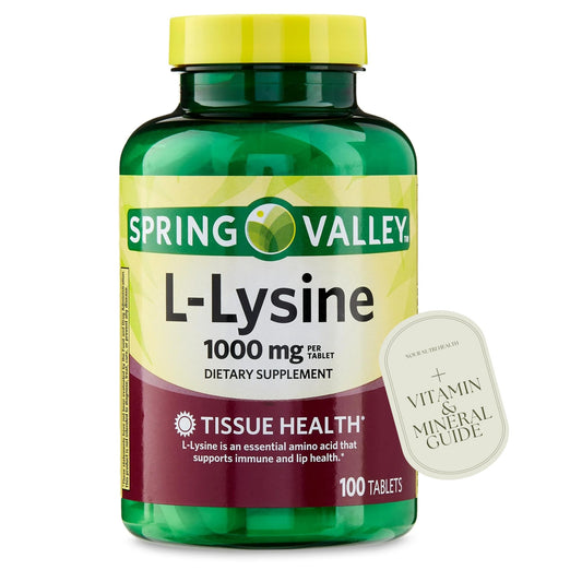 Generic L-Lysine 1000mg Tablets – Essential Amino Acid for Immune Support, Collagen Formation, and Skin Health – High-Potency Lysine Supplement, 100 Count