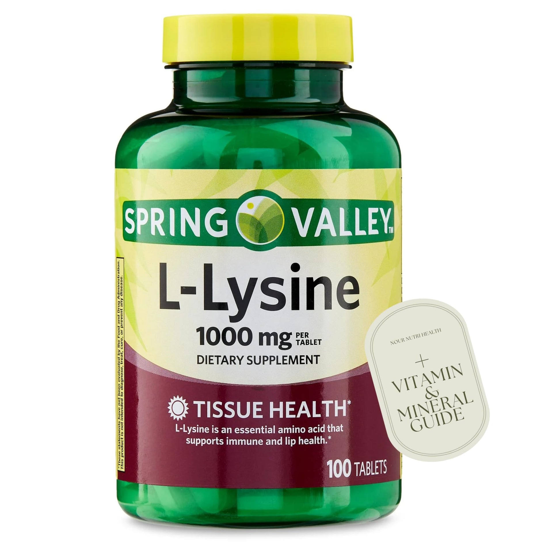 Generic L-Lysine 1000mg Tablets – Essential Amino Acid for Immune Support, Collagen Formation, and Skin Health – High-Potency Lysine Supplement, 100 Count