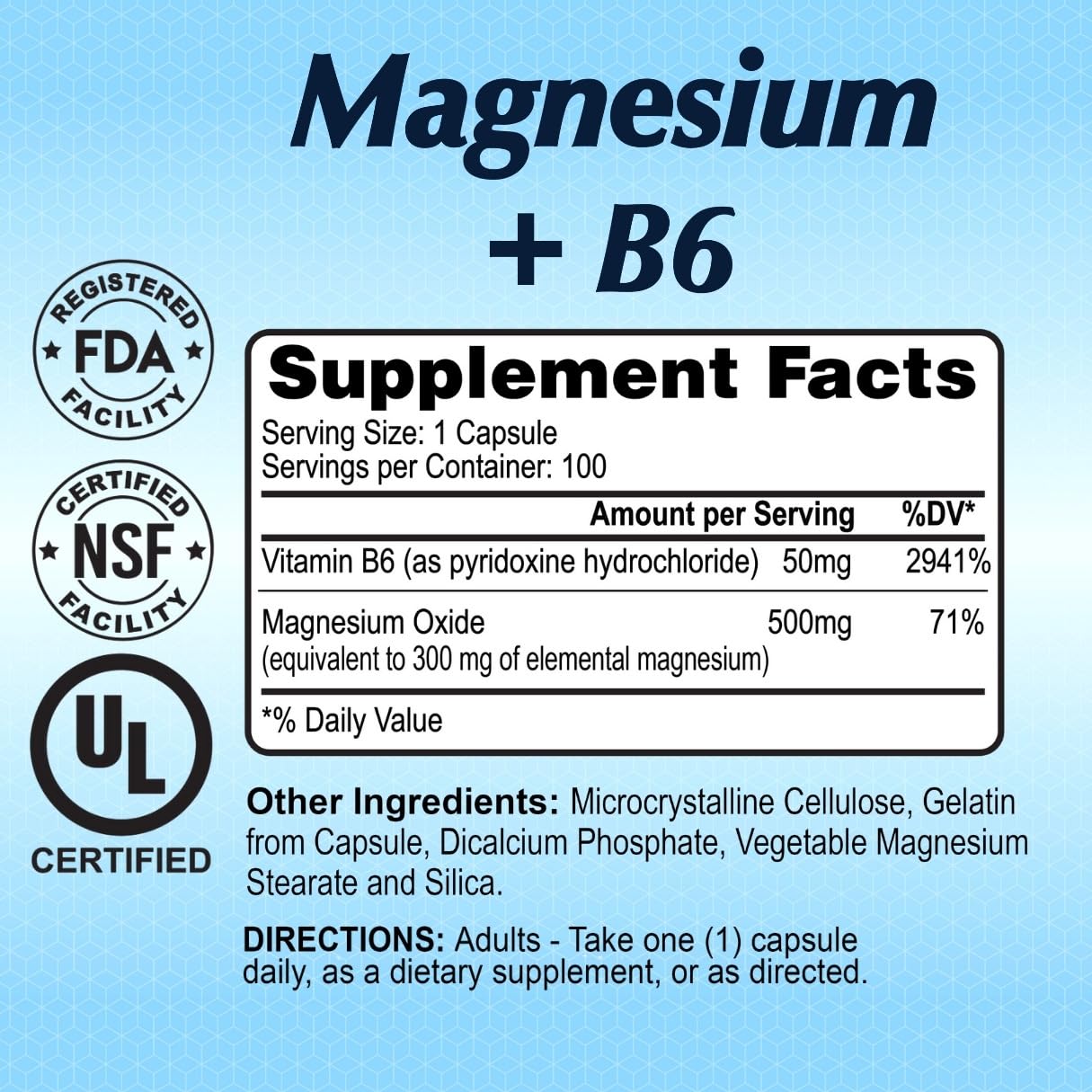 Alfa Vitamins Magnesium Plus B-6 500 Mg Tablets, 100 Count