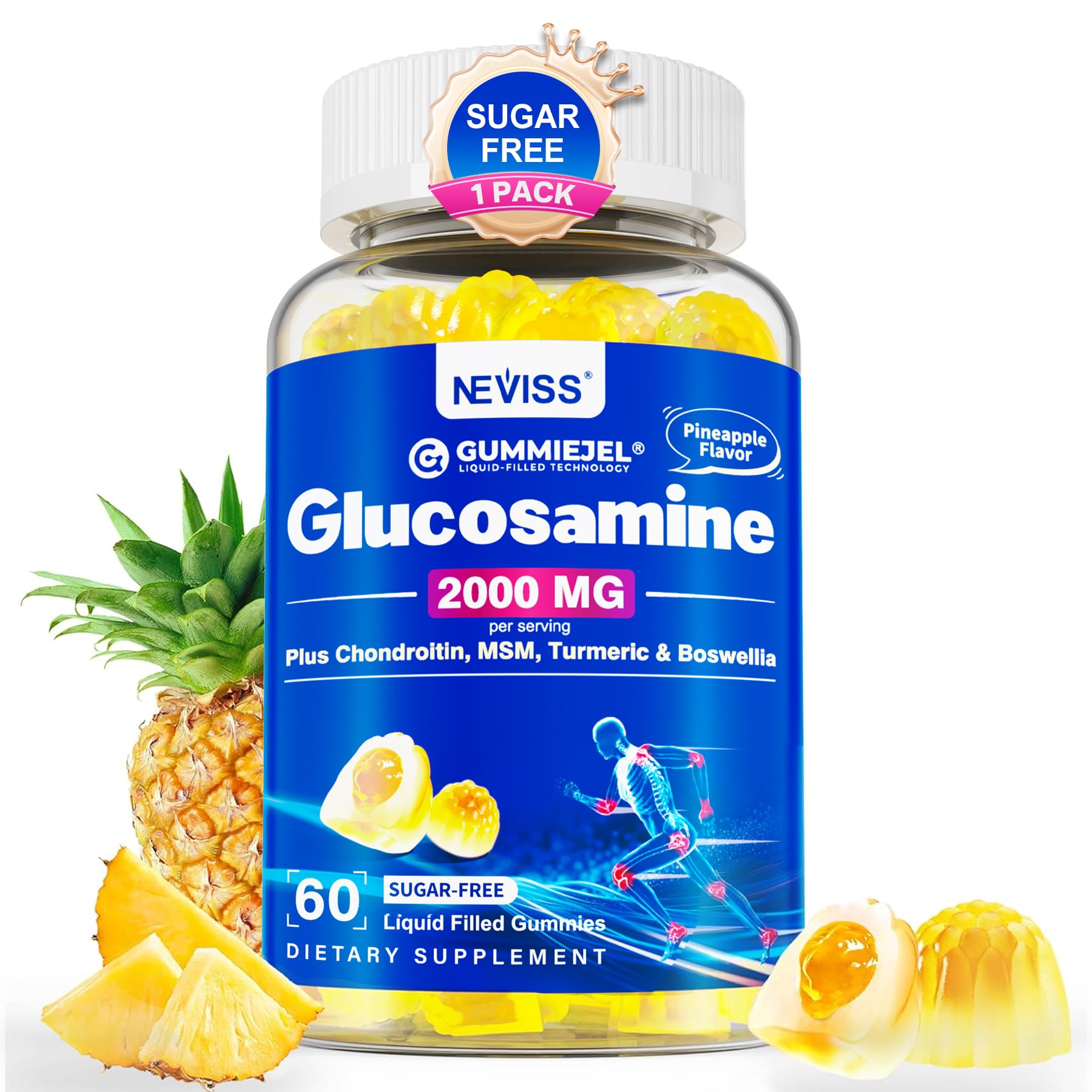 NEVISS Glucosamine Chondroitin Gummies with MSM & Turmeric, 60 Count