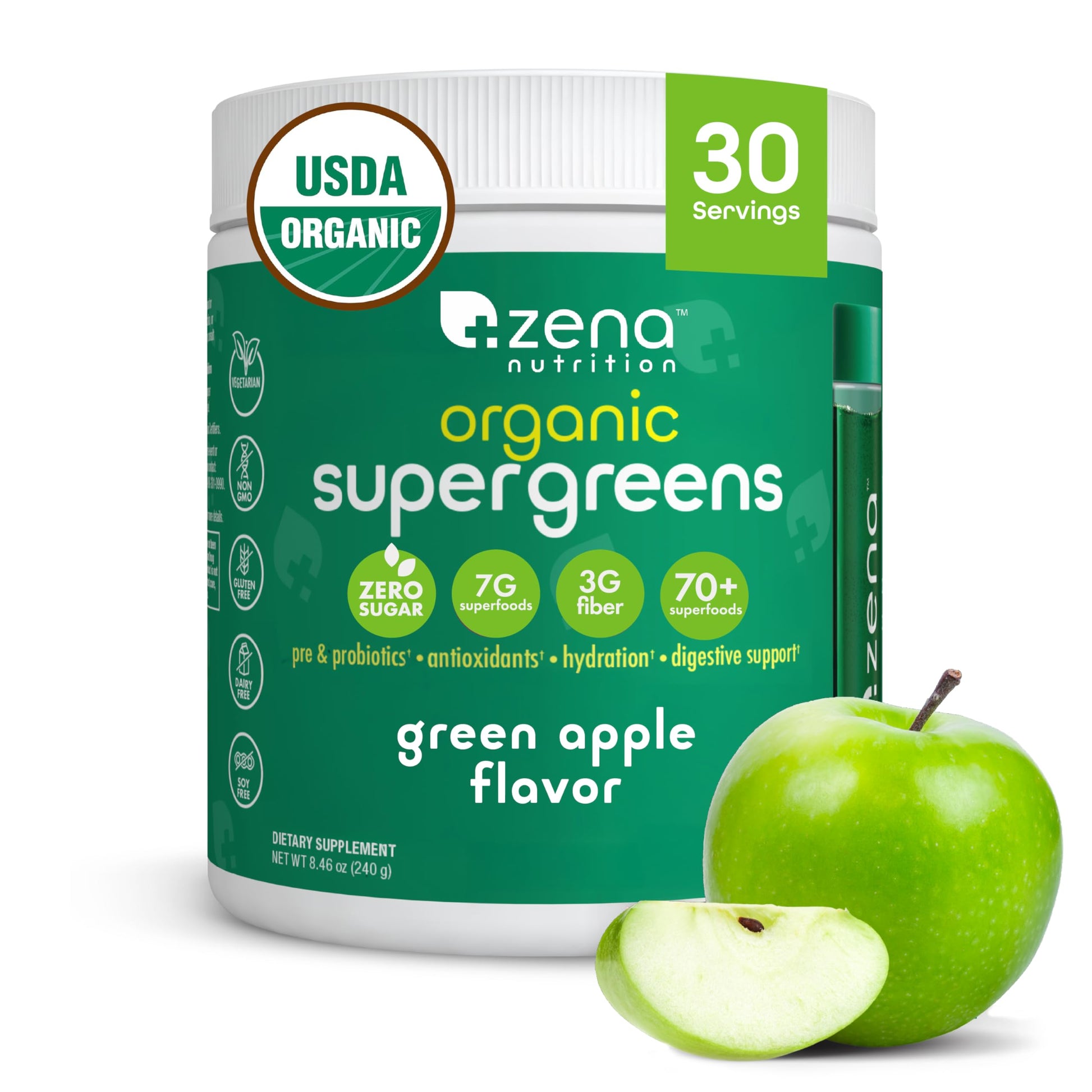 Zena Nutrition Organic Super Greens Powder, 30 Servings