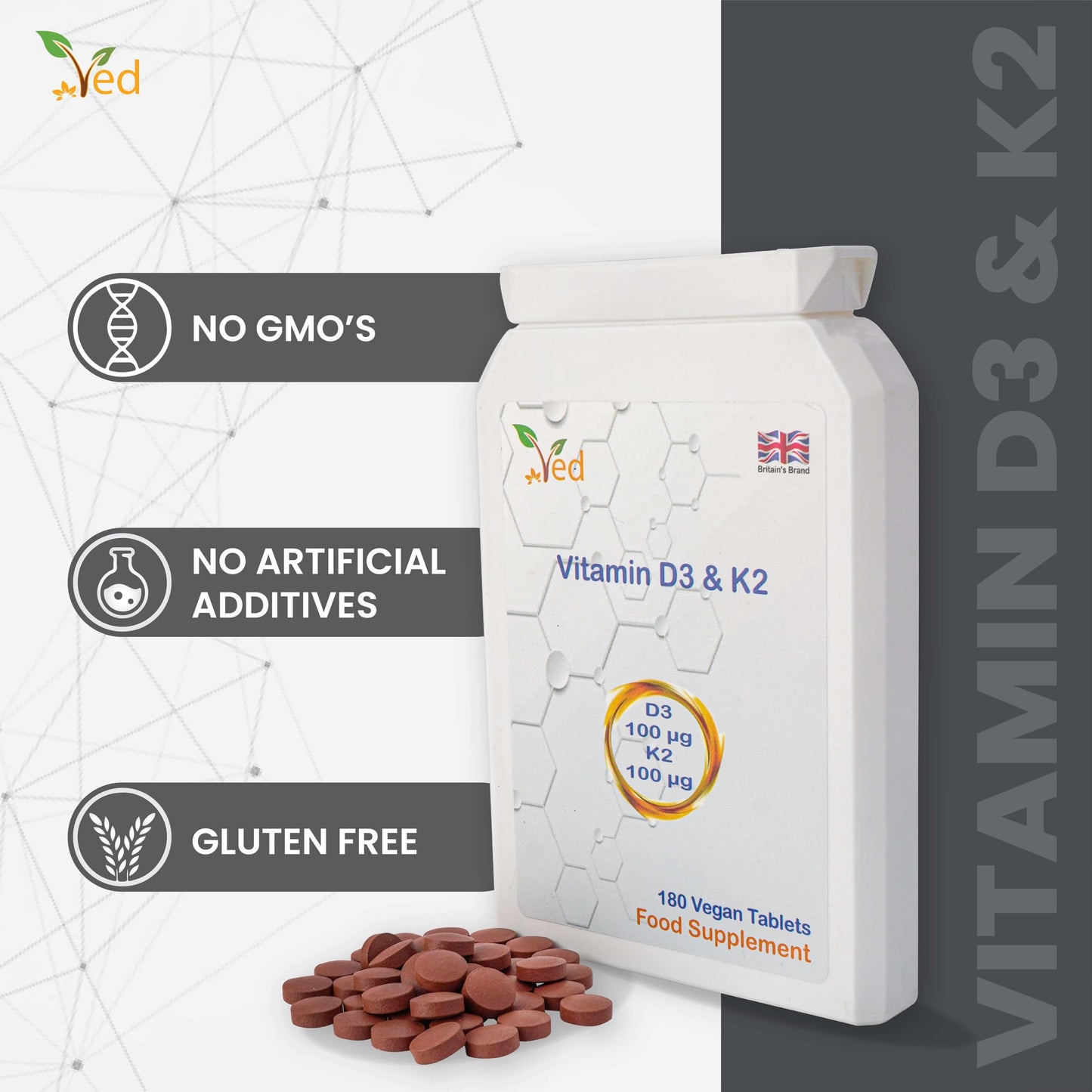 Ved Vitamin D3 K2 2 in 1 Immune Support, 180 Tablets