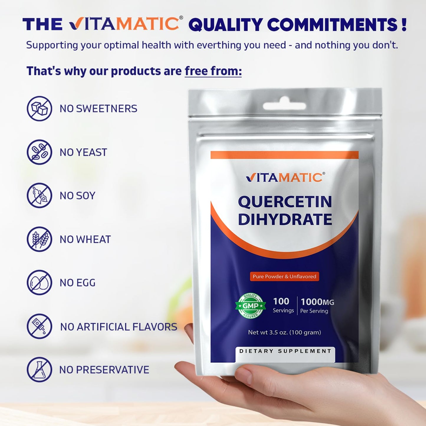 Vitamatic Quercetin Dihydrate Powder 1000 mg, 3.5 Ounce