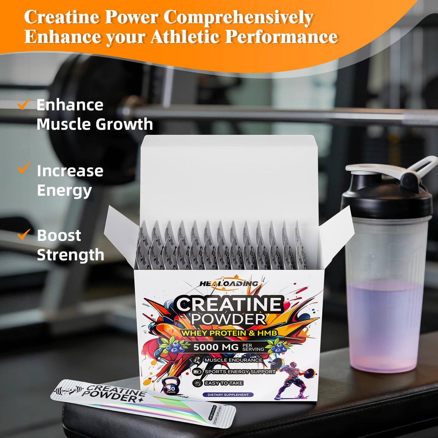 HEALOADING Creatine Monohydrate Powder with Whey Protein, Micronized Creatine HMB Powder, Fast Absorption for Athletic Performance & Muscle Support, 7.5 oz
