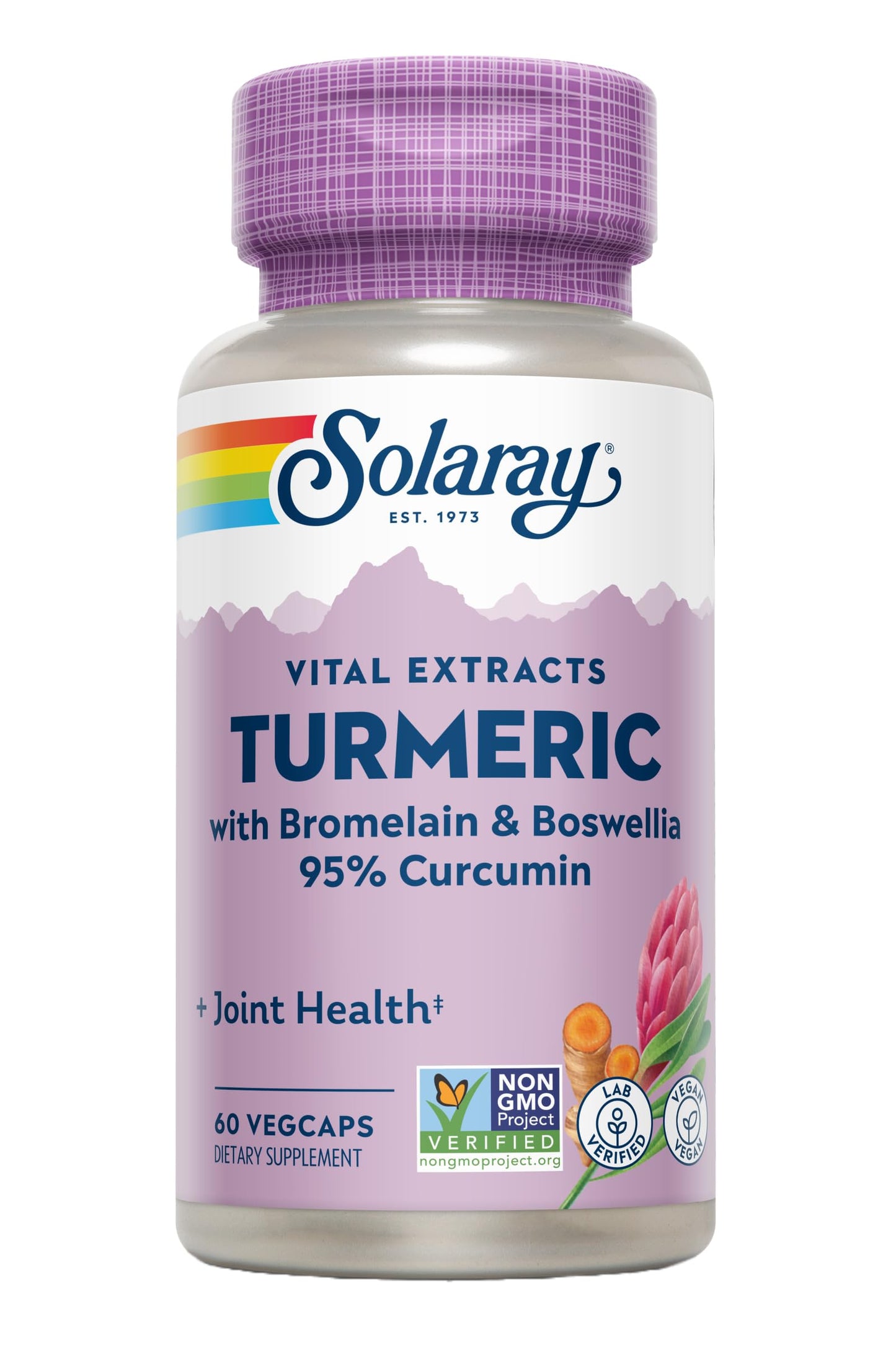 SOLARAY Turmeric Supplement with Bromelain and Boswellia 95% Curcumin Capsules 60 Count