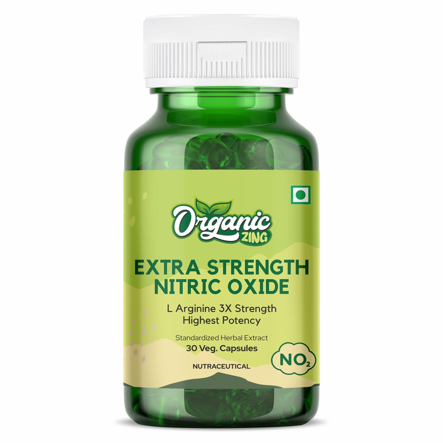 Organic Zing Extra Strength Nitric Oxide Supplement L Arginine Highest Potency, 30 Capsules