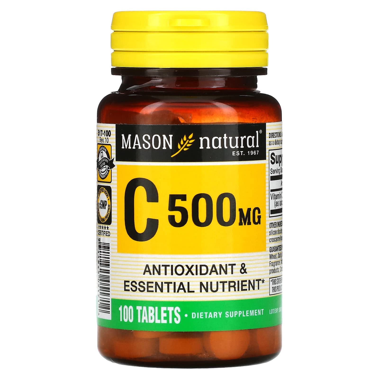 Mason Natural Vitamin C 500mg Tablet, 100 Count