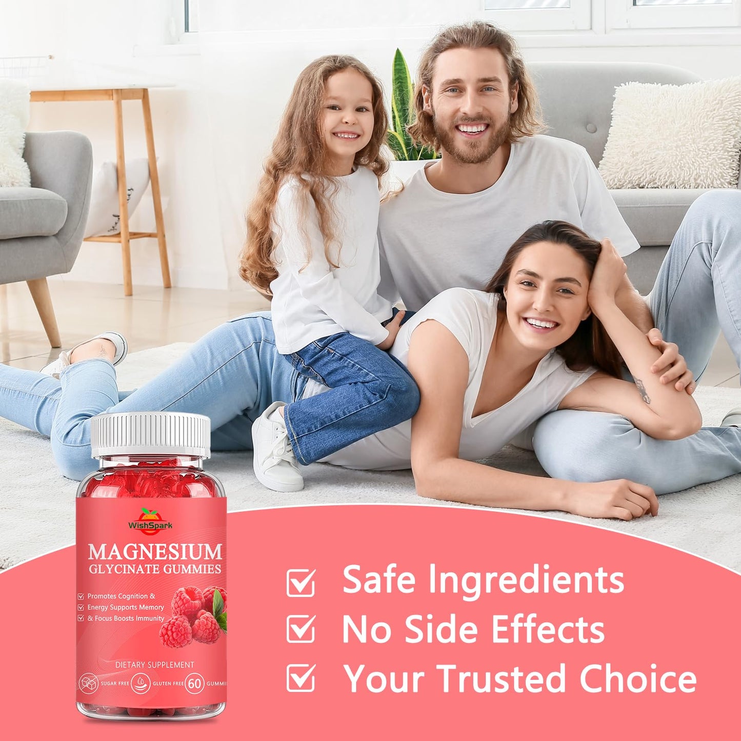 WISHSPARK Magnesium Glycinate Gummies 500mg, 60 Gummies