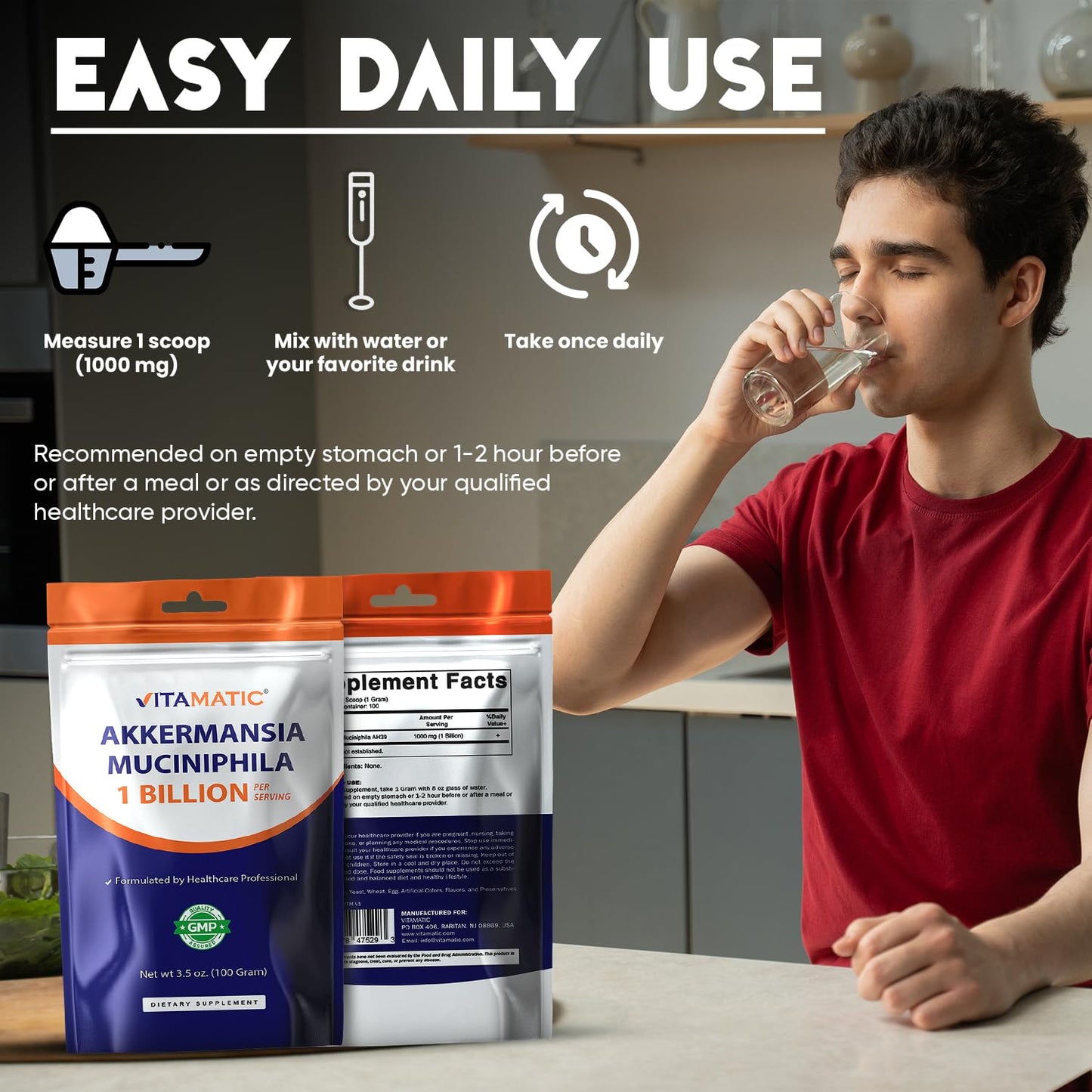 Vitamatic Akkermansia Muciniphila Gut Health Powder 3.5 Ounce