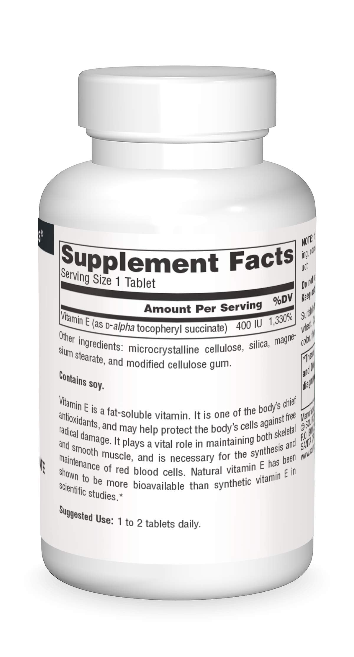 Source Naturals Vitamin E, 400 iu Fat-Soluble Antioxidant Tablet, 50 Tablets
