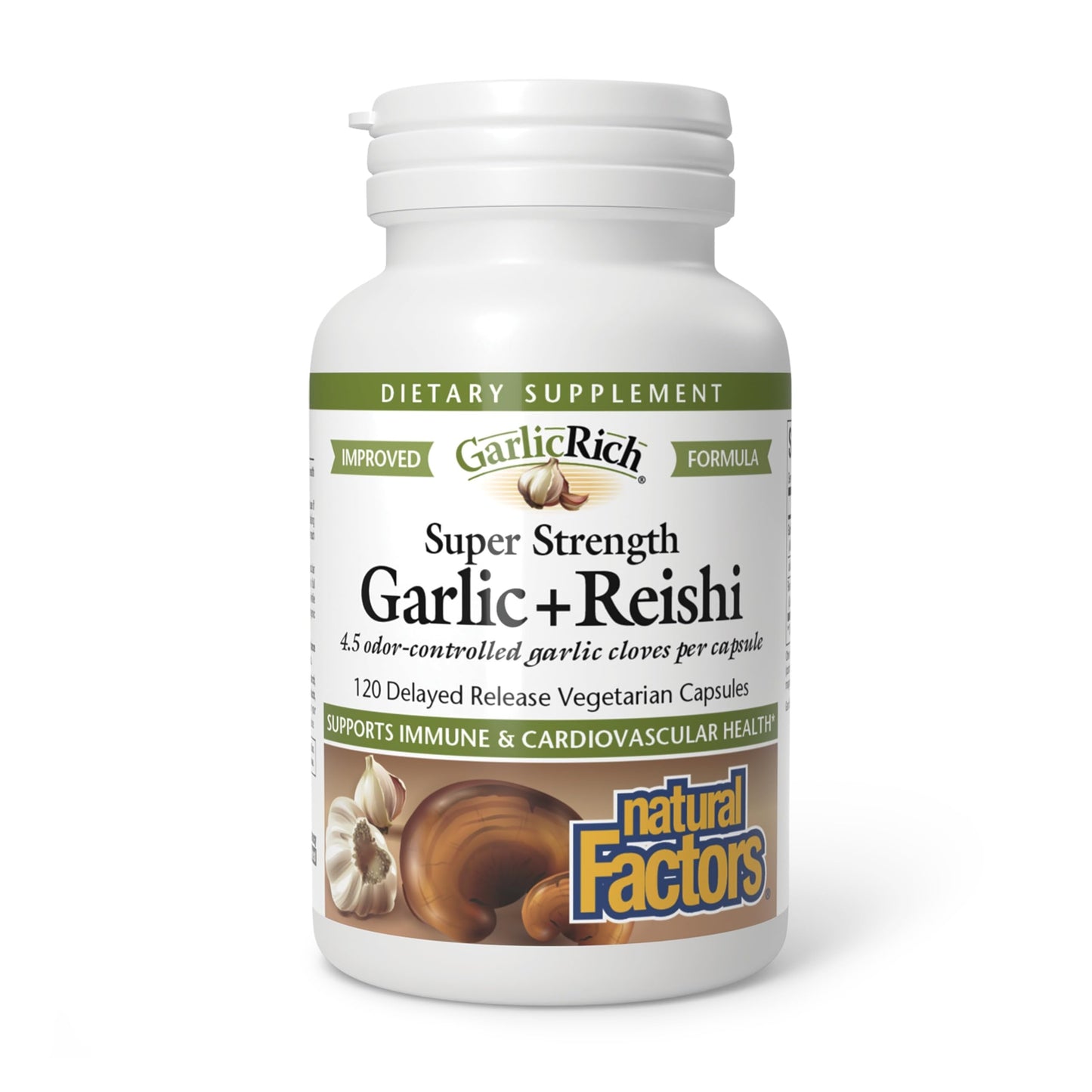 Natural Factors GarlicRich Super Strength Garlic + Reishi Delayed Release Vegetarian Capsules 120