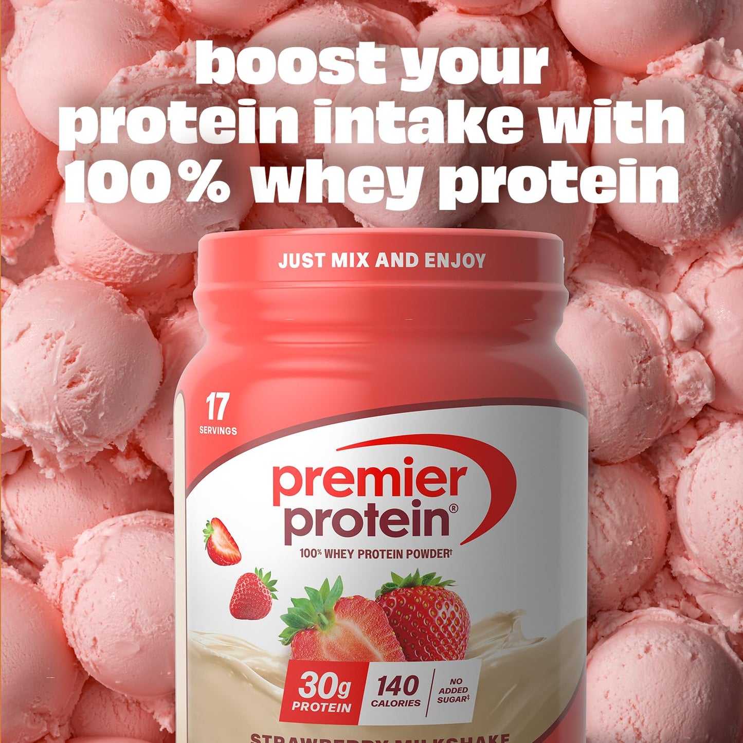 Premier Protein Whey Protein Powder Strawberry, 17 Servings