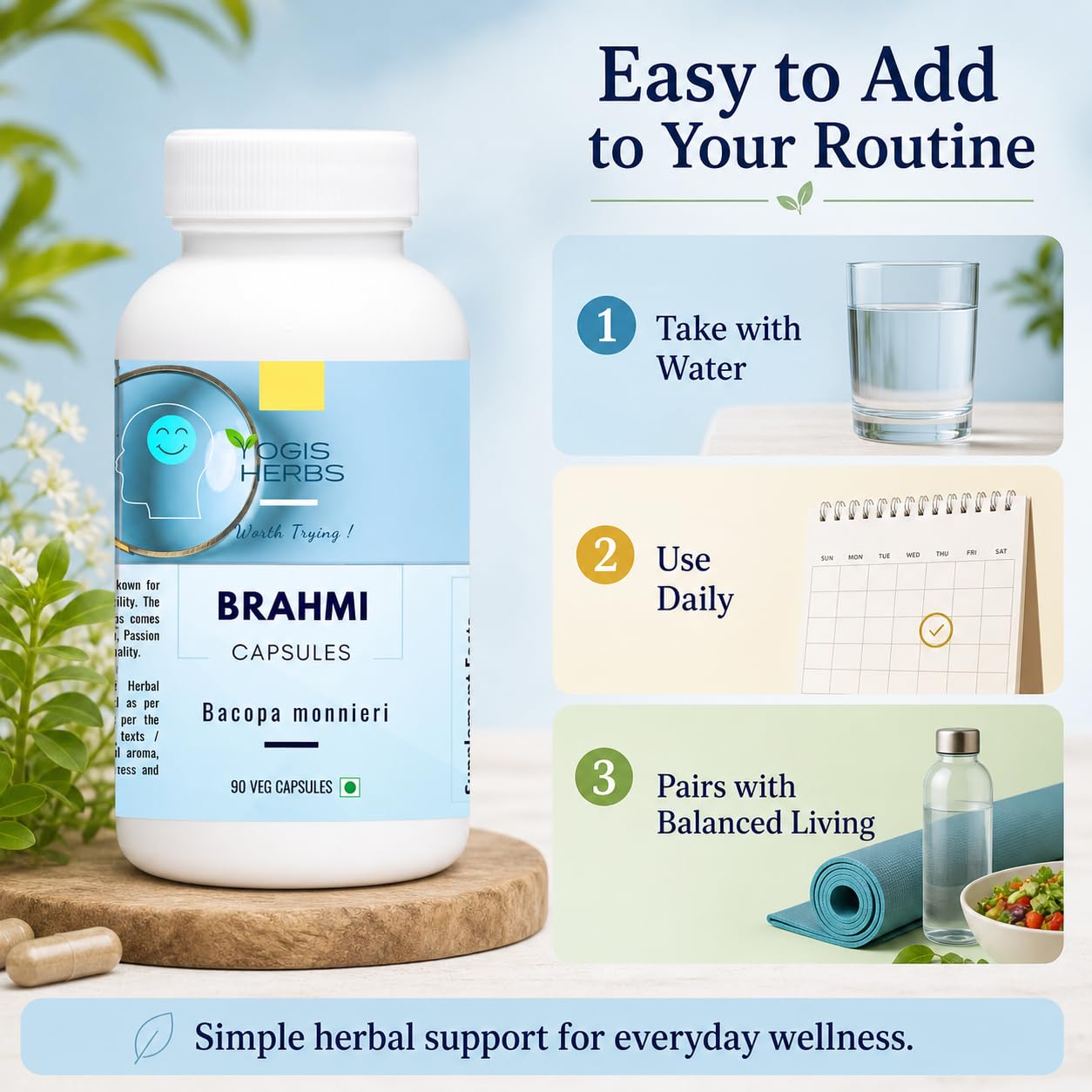 YOGIS HERBS Brahmi (Bacopa Monnieri) 90 Capsules