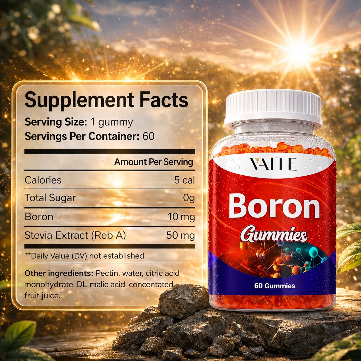 VAITE Boron Supplement for Men & Women 10mg Gummies, 60 Chewables