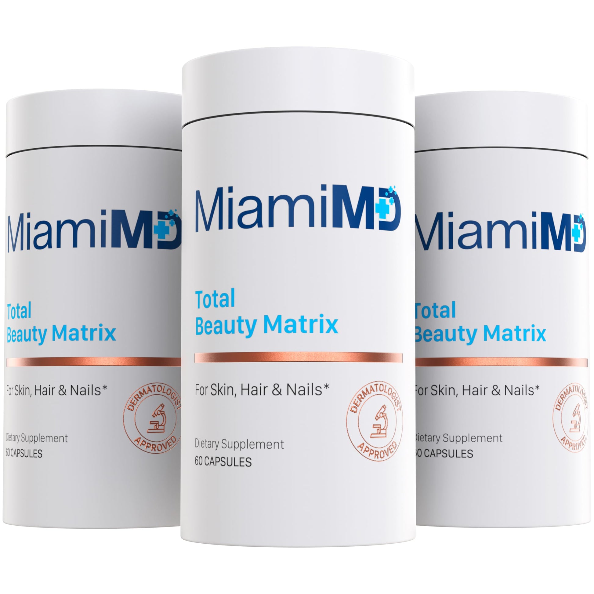 MiamiMD Total Beauty Matrix Collagen Supplements for Women - Collagen Capsules with Vitamin C for Hair, Skin and Nails, Cruelty Free, 180 Capsules