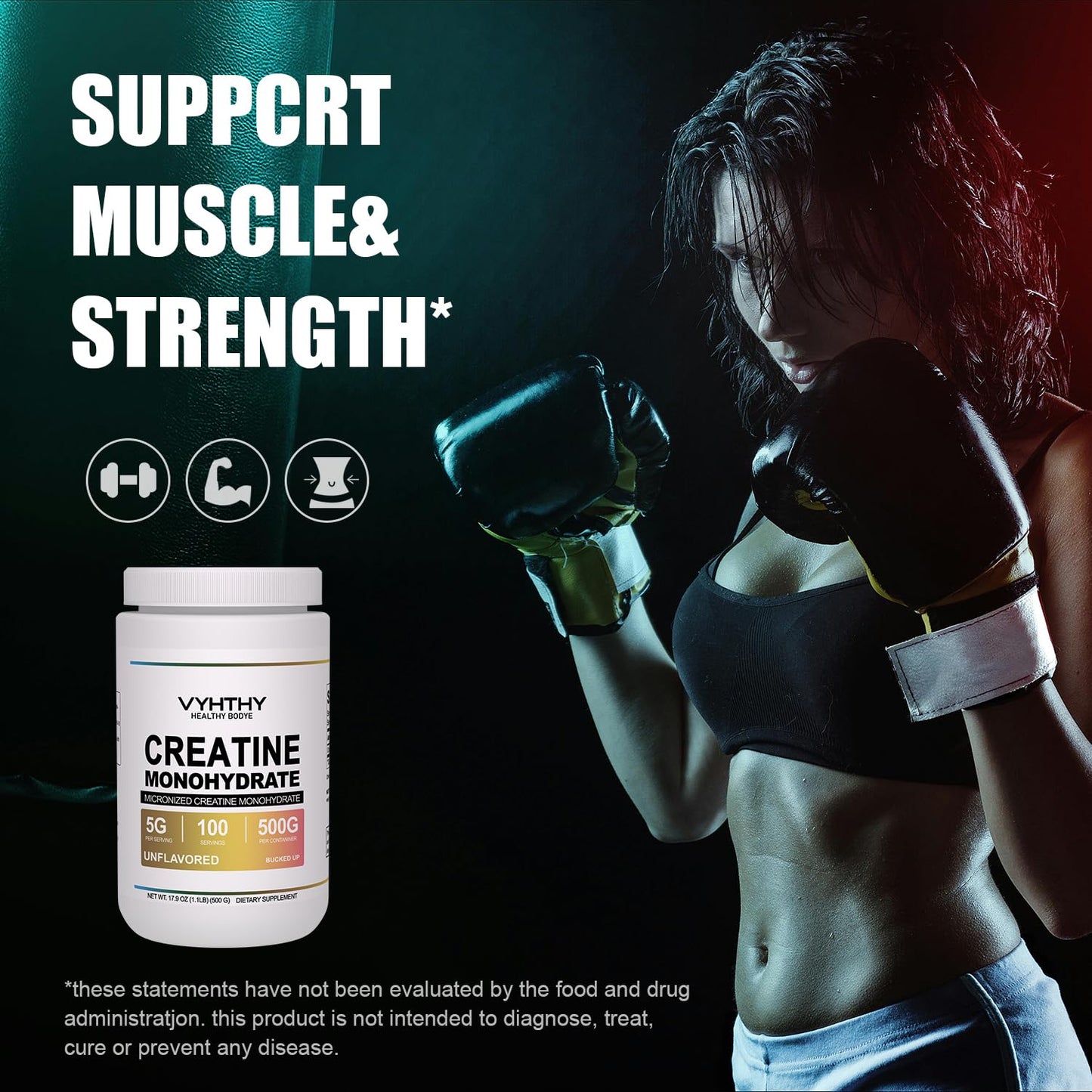 VYHTHY Micronized Creatine Monohydrate & Amino Acid Powder, 17.9 oz