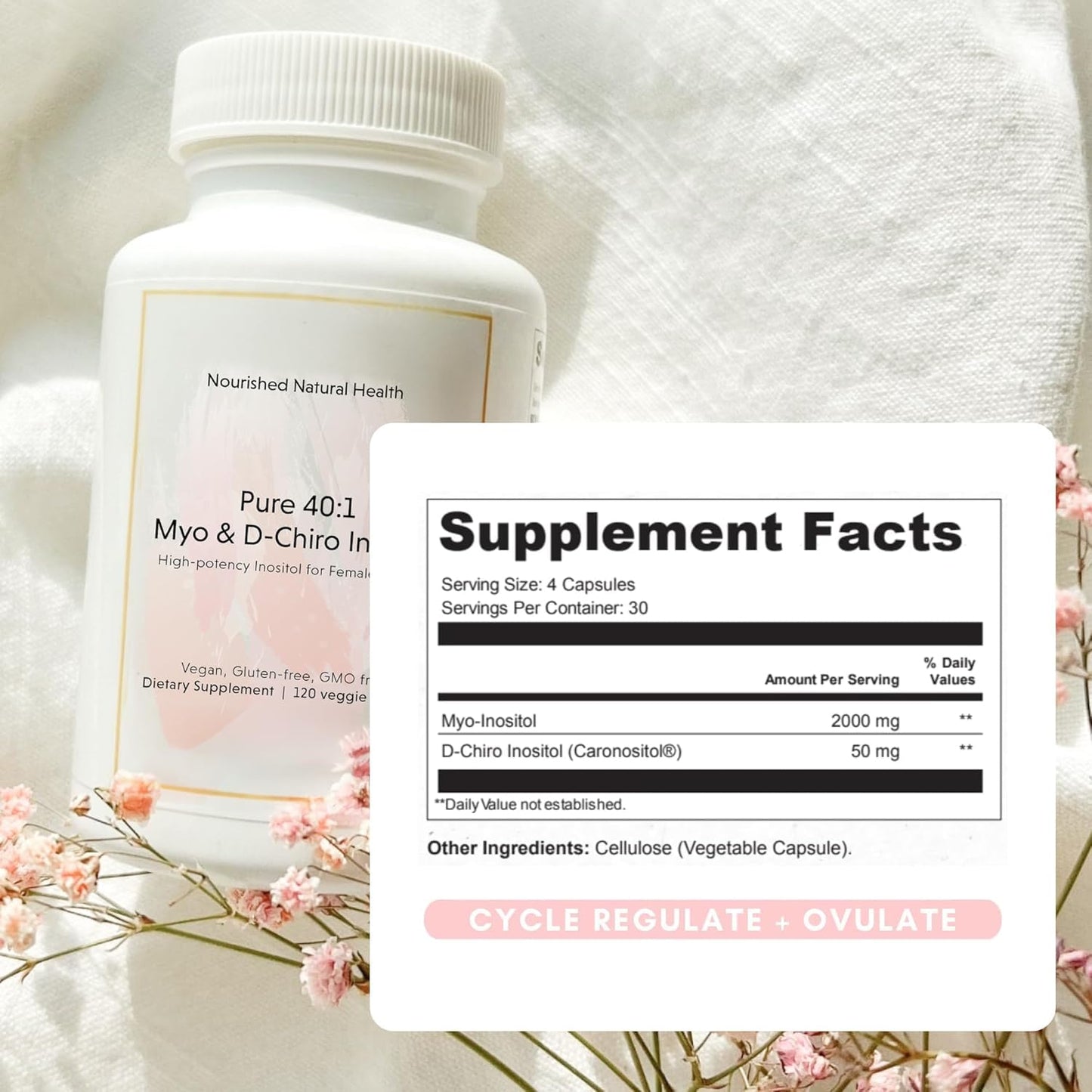 Nourished Natural Health 40:1 Myo & D-Chiro Inositol Supplement for Women Capsules, 360