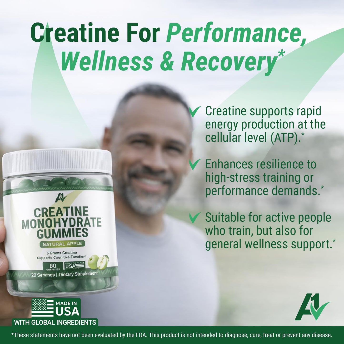 A1Vitality Creatine Monohydrate Gummies, 80 Count