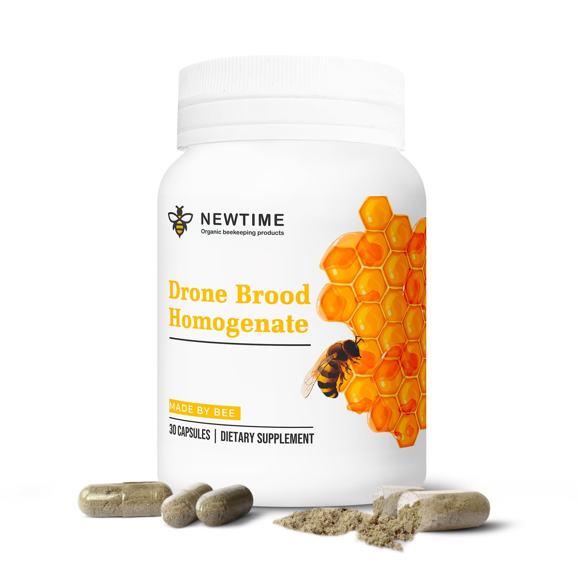 New Time Organic Beekeeping Products Drone Brood (Larvae) Homogenate Capsules, 30 Count