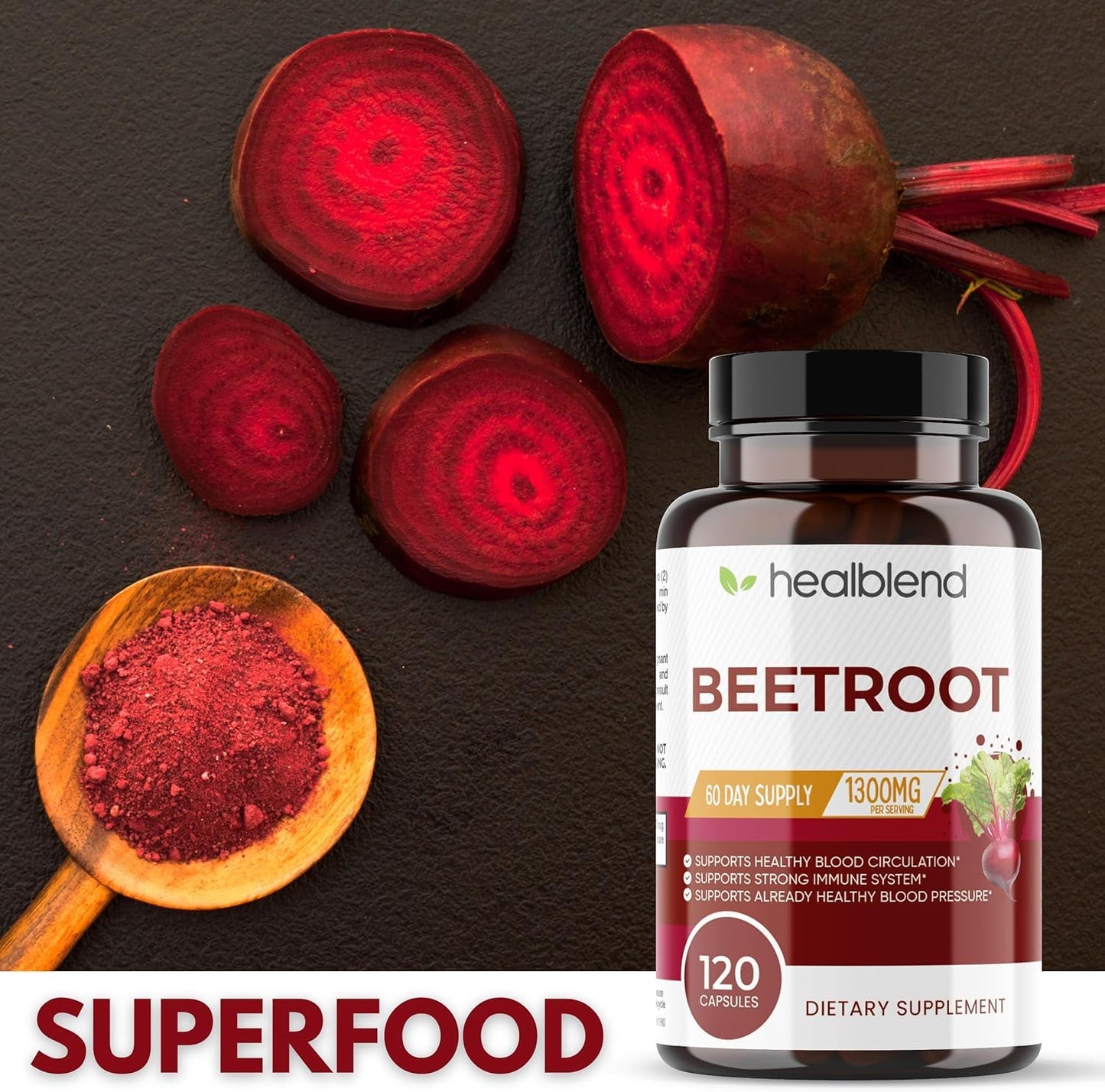 Healblend Organic Nitric Oxide Beet Root Capsules 1300mg, 360 Capsules