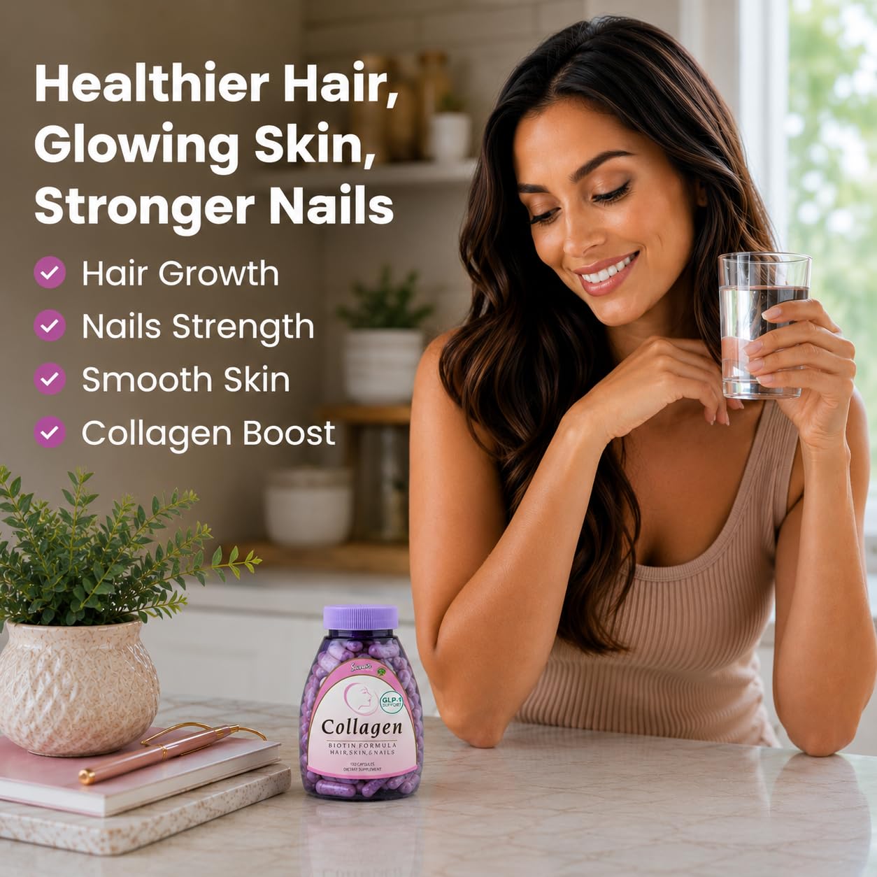 Sanar Naturals Collagen Biotin Supplement Capsules, 150 Count