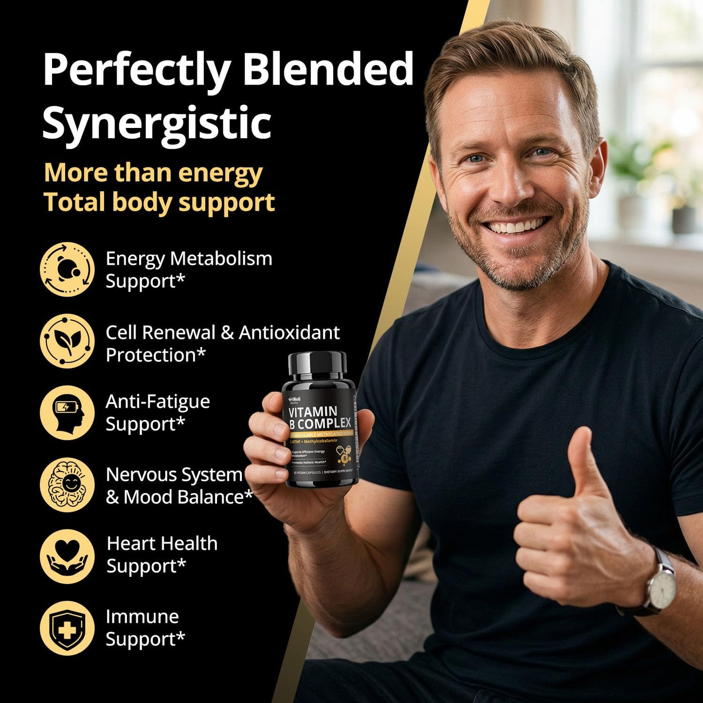 HiWell Absorfyx Methylated Vitamin B Complex with Methylfolate & Methyl B12, High Absorption Active Forms for Energy, Brain Health & Mood Support, 60 Capsules