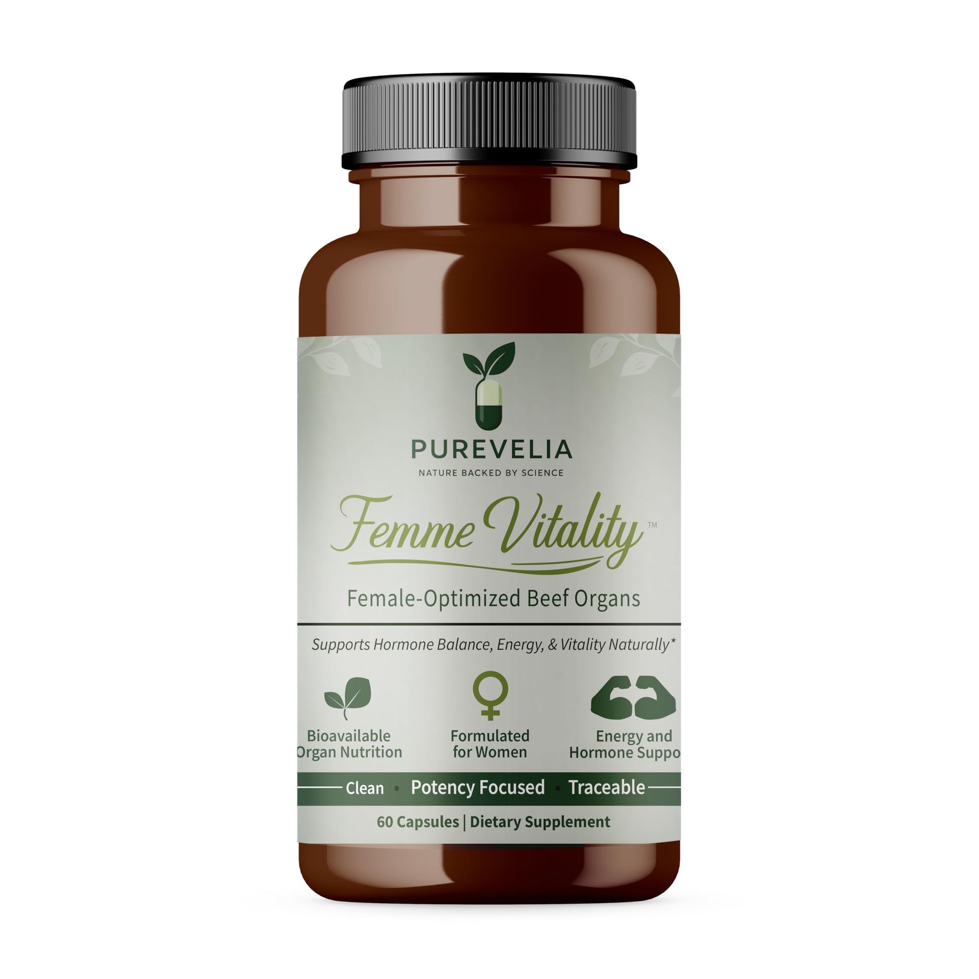 Purevelia Femme Vitality Beef Organs Capsules 60 Count