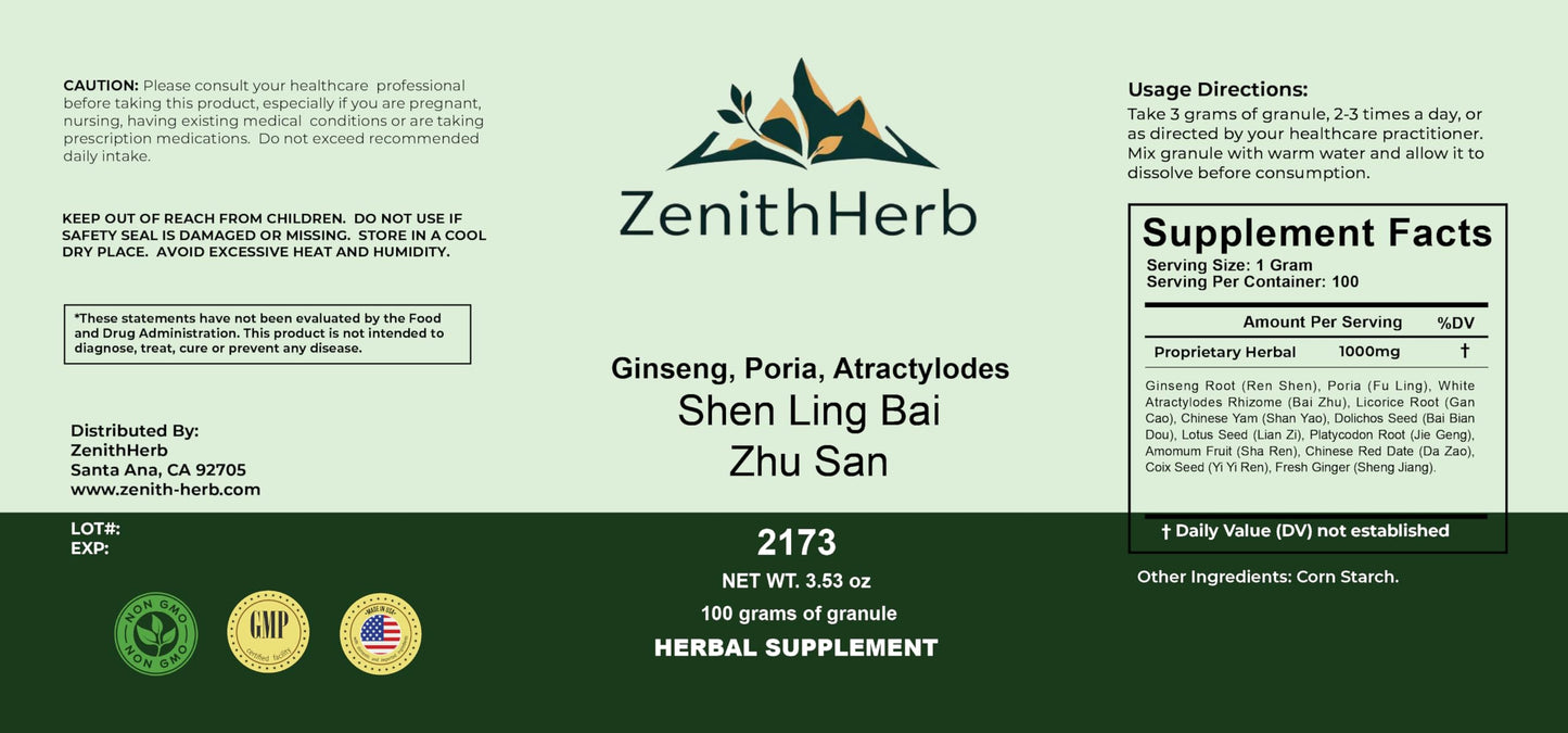 ZenithHerb Shen Ling Bai Zhu San/Ginseng, Poria & Atractylodes Powder 3.53 Ounce