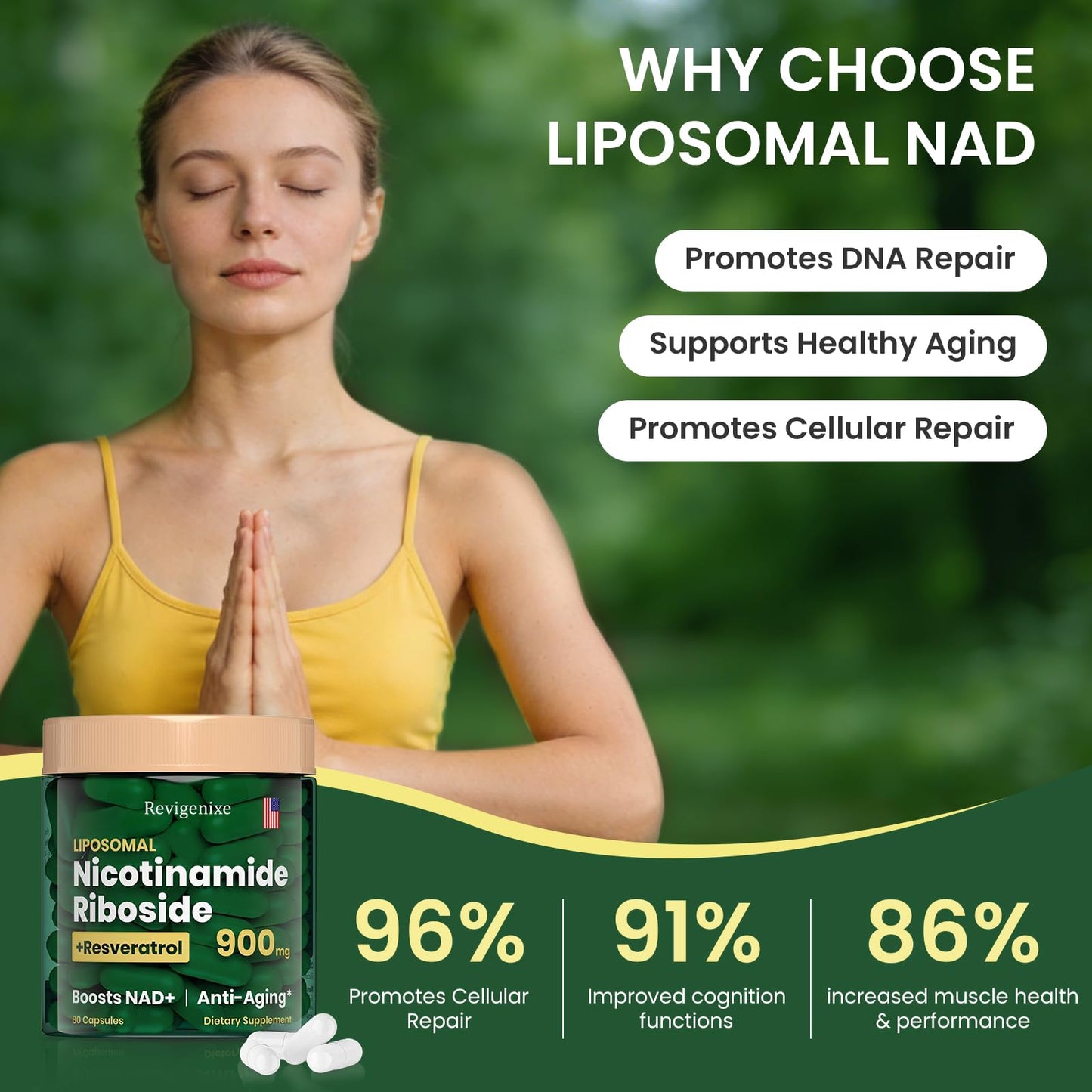 Revigenixe NAD+ Supplement - Liposomal Nicotinamide Riboside & Resveratrol 900mg, NAD Resveratrol Supplement, 80 Caps