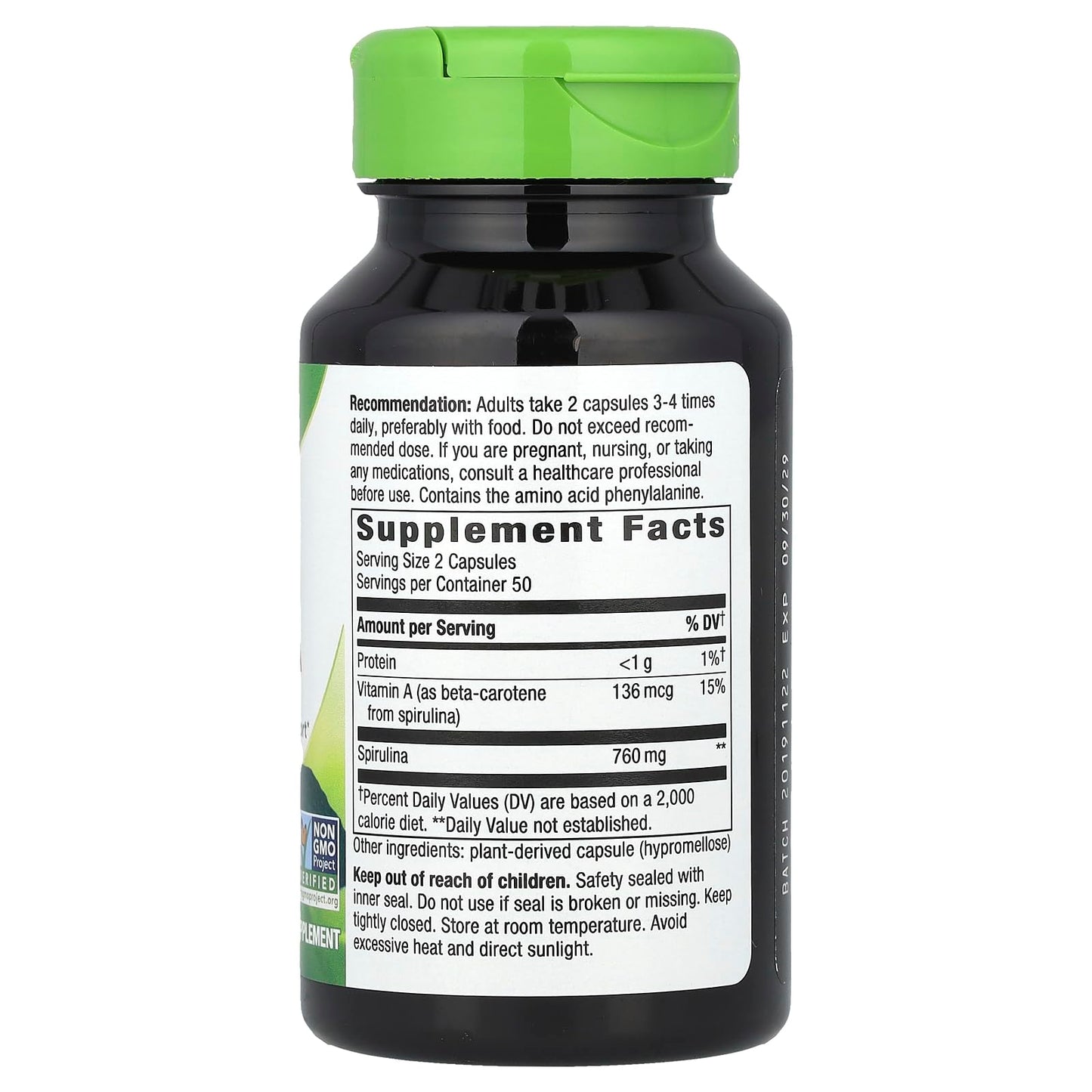 Nature's Way Spirulina Micro-Algae Vegetarian Capsule, 100 Capsules