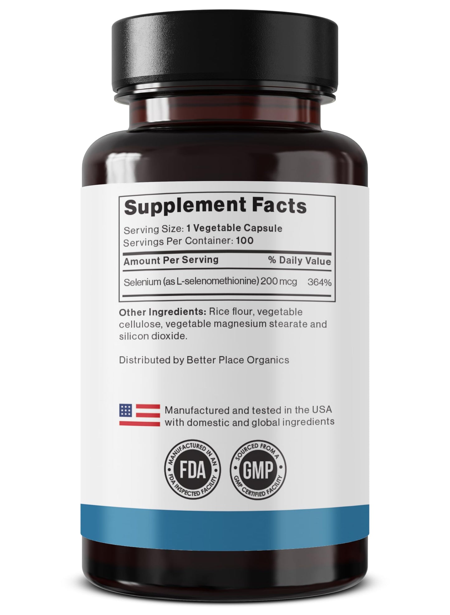 Better Place Organics Selenium Capsules, 200mcg, 100 Count