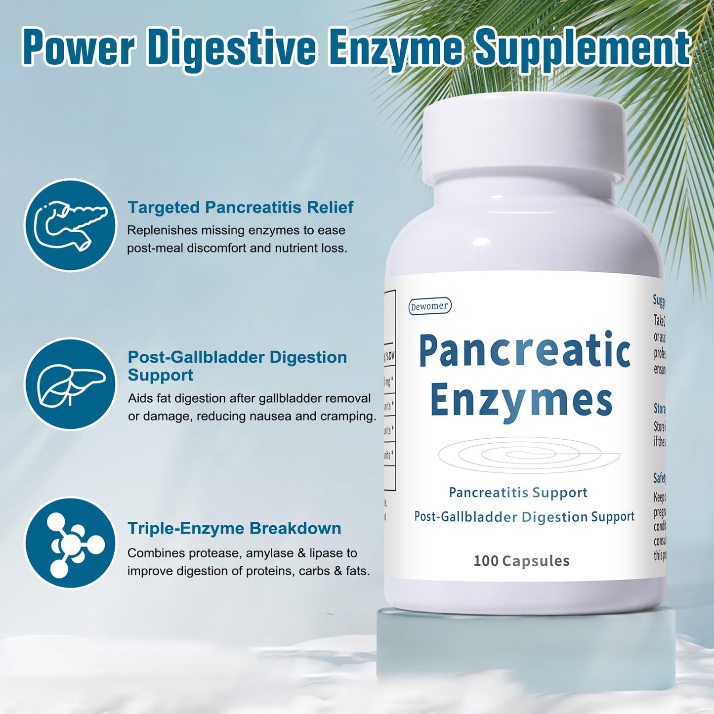 Lunza Pancreatin Enzyme Supplement 1000mg Full Strength Digestive Support for Pancreatitis, Gallbladder Surgery Recovery – Protease, Amylase, Lipase Formula 90 Capsules