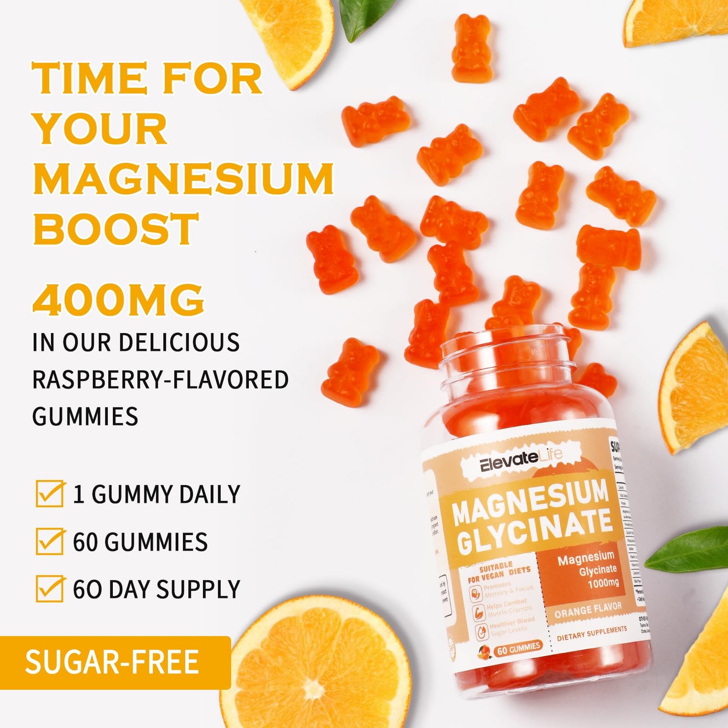 ElevateLife Magnesium Glycinate Gummies 1000mg, 60 Count