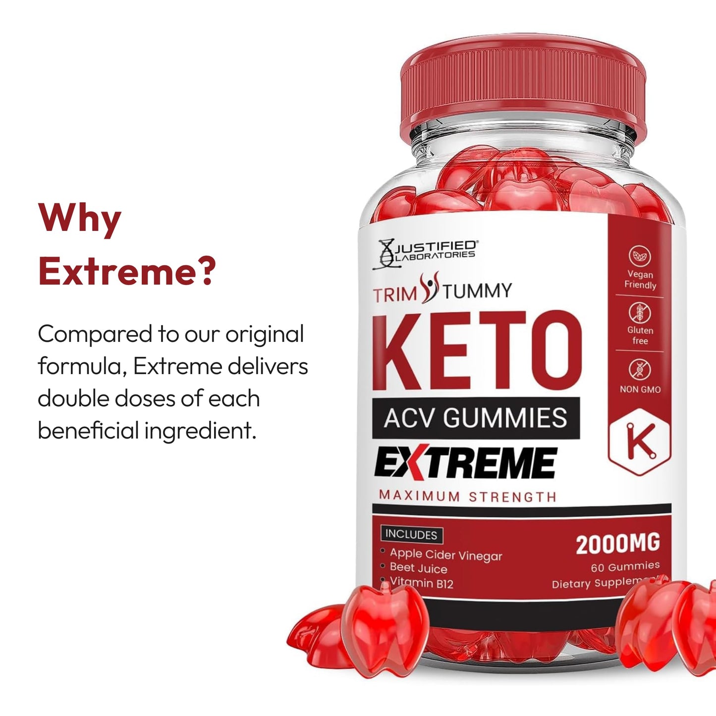 Justified Laboratories Trim Tummy Keto ACV Gummies Extreme Gummy 60 Count