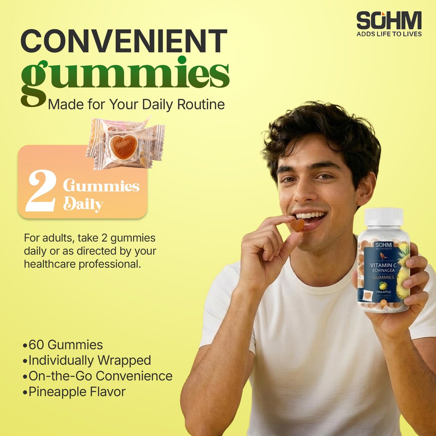 SOHM Vitamin C 60000mcg + Echinacea 10000mcg Gummies, 60 Count